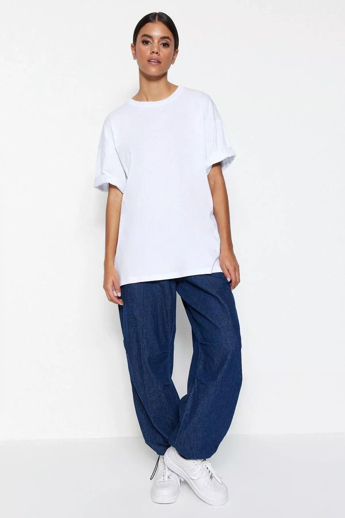 White Oversized Crew Neck T-Shirt, White, large image number 5