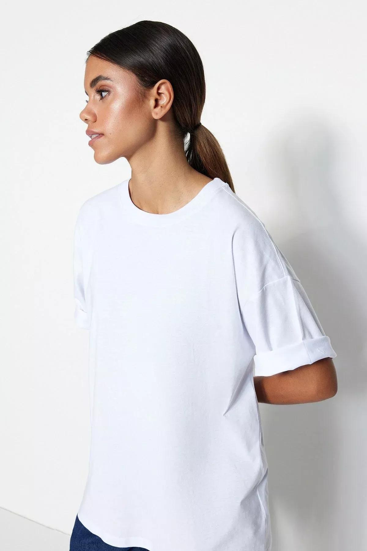White Oversized Crew Neck T-Shirt, White, large image number 6