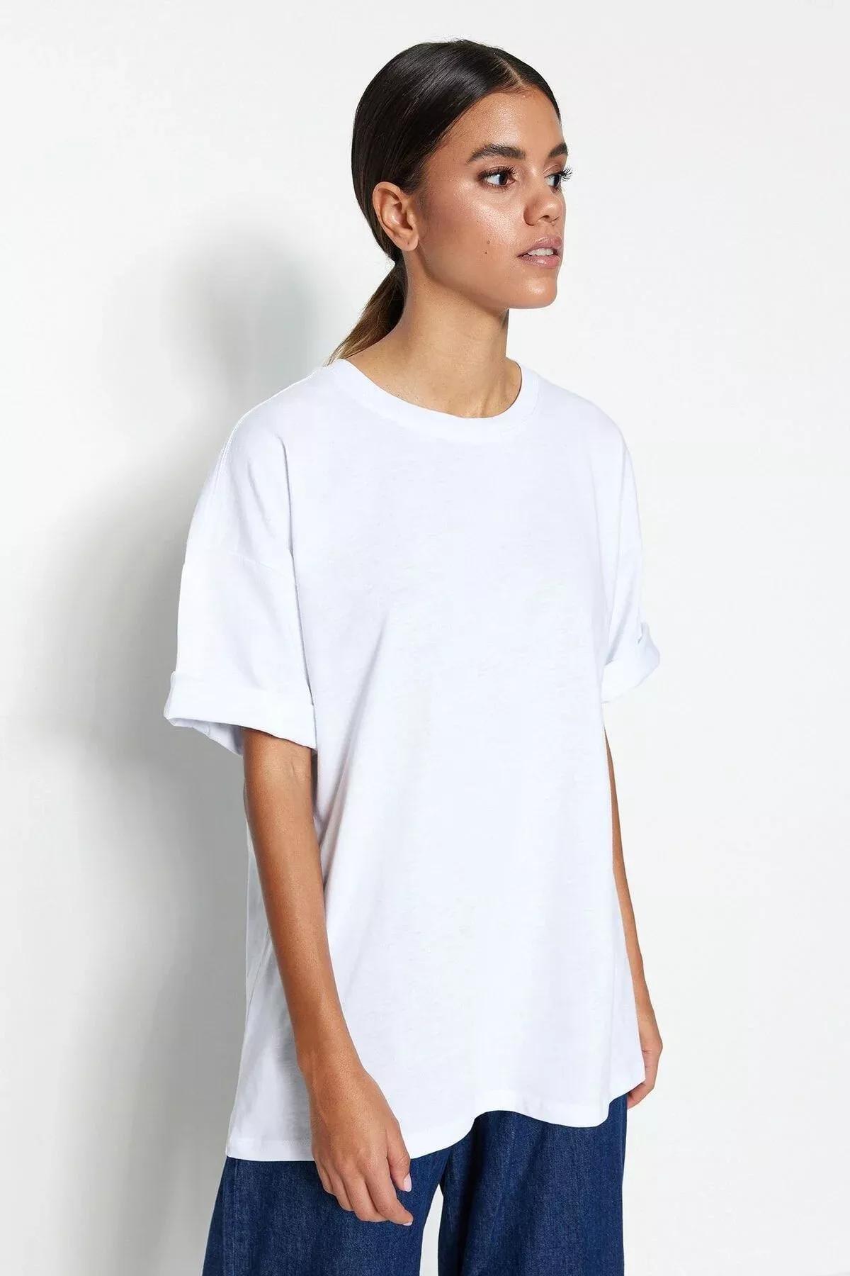 White Oversized Crew Neck T-Shirt, White, large image number 7