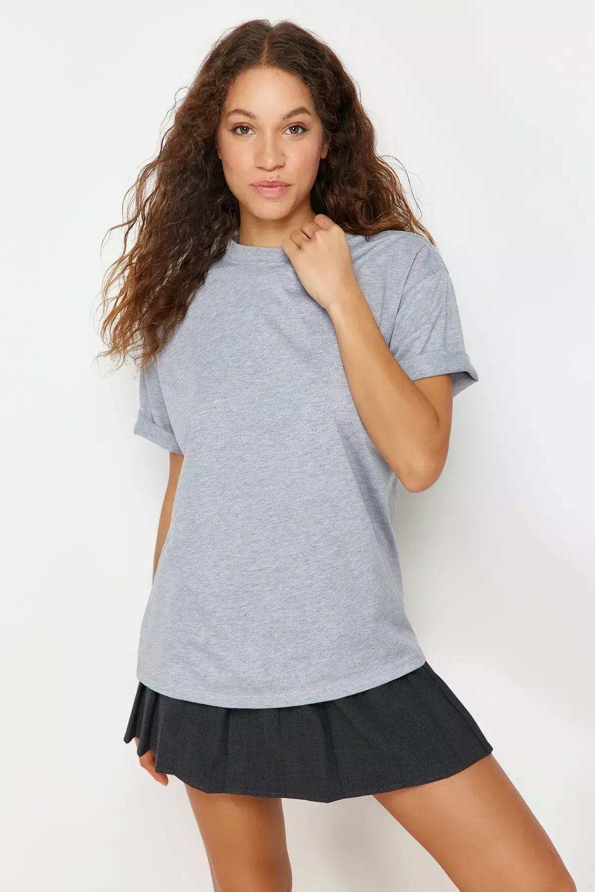 Grey Oversized Crew Neck Tshirt, Gray, large image number 2