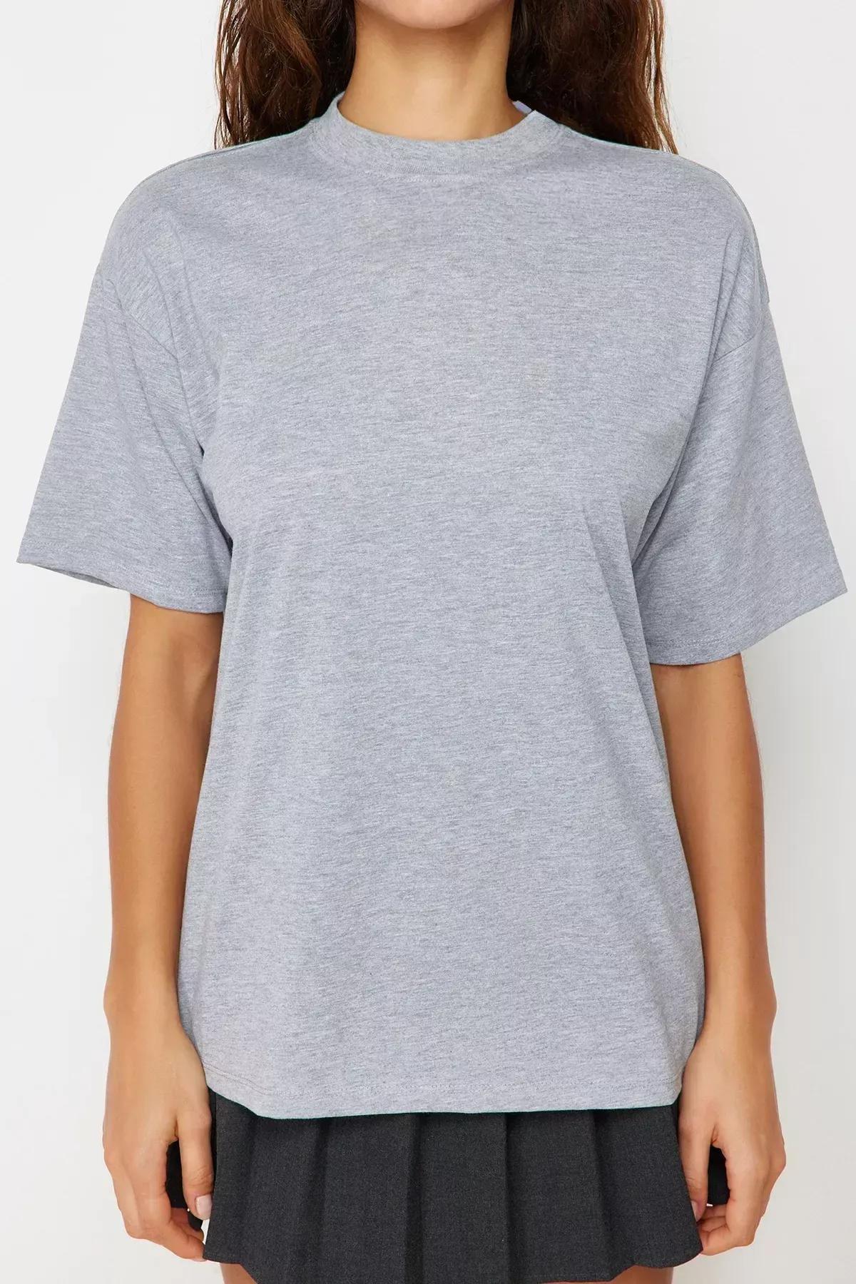 Grey Oversized Crew Neck Tshirt, Gray, large image number 3