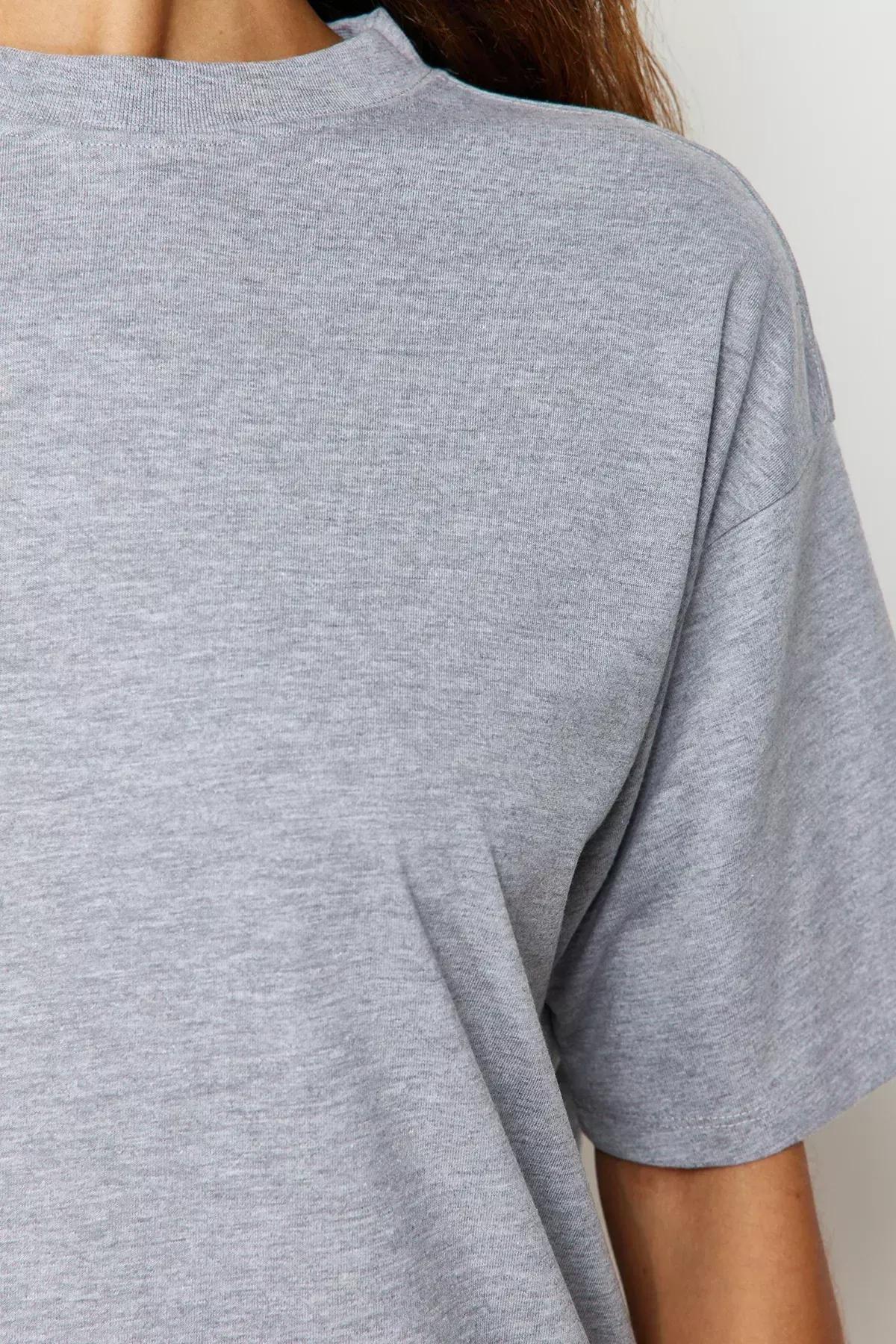 Grey Oversized Crew Neck Tshirt, Gray, large image number 4