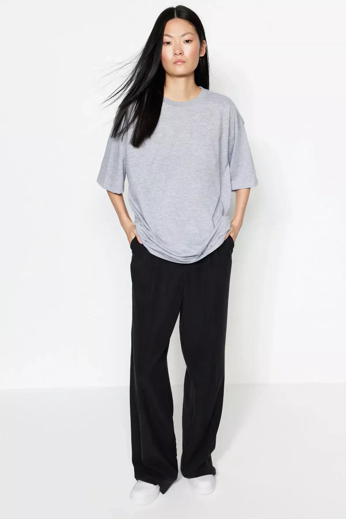Grey Oversized Crew Neck Tshirt, Gray, large image number 5