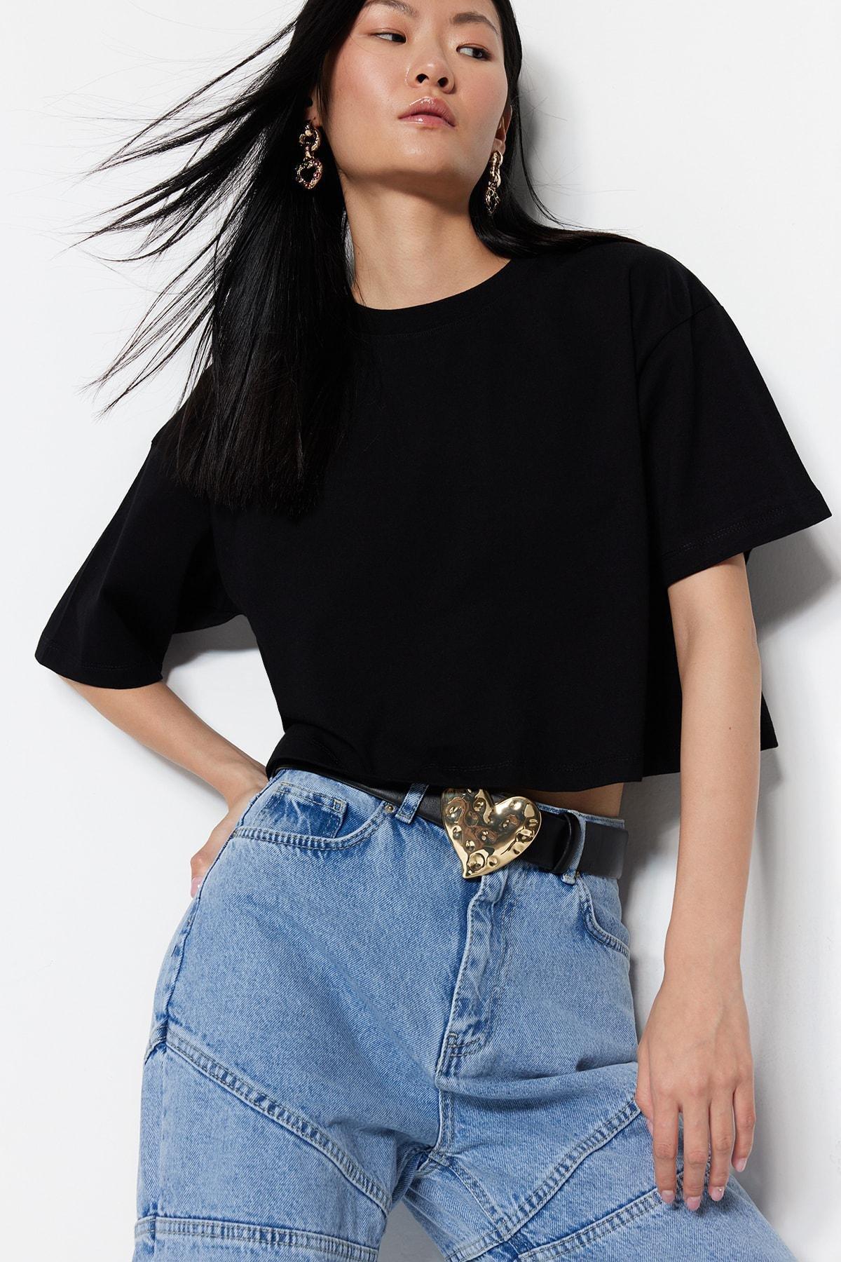 Black Crew Neck T-Shirt, , large image number 0