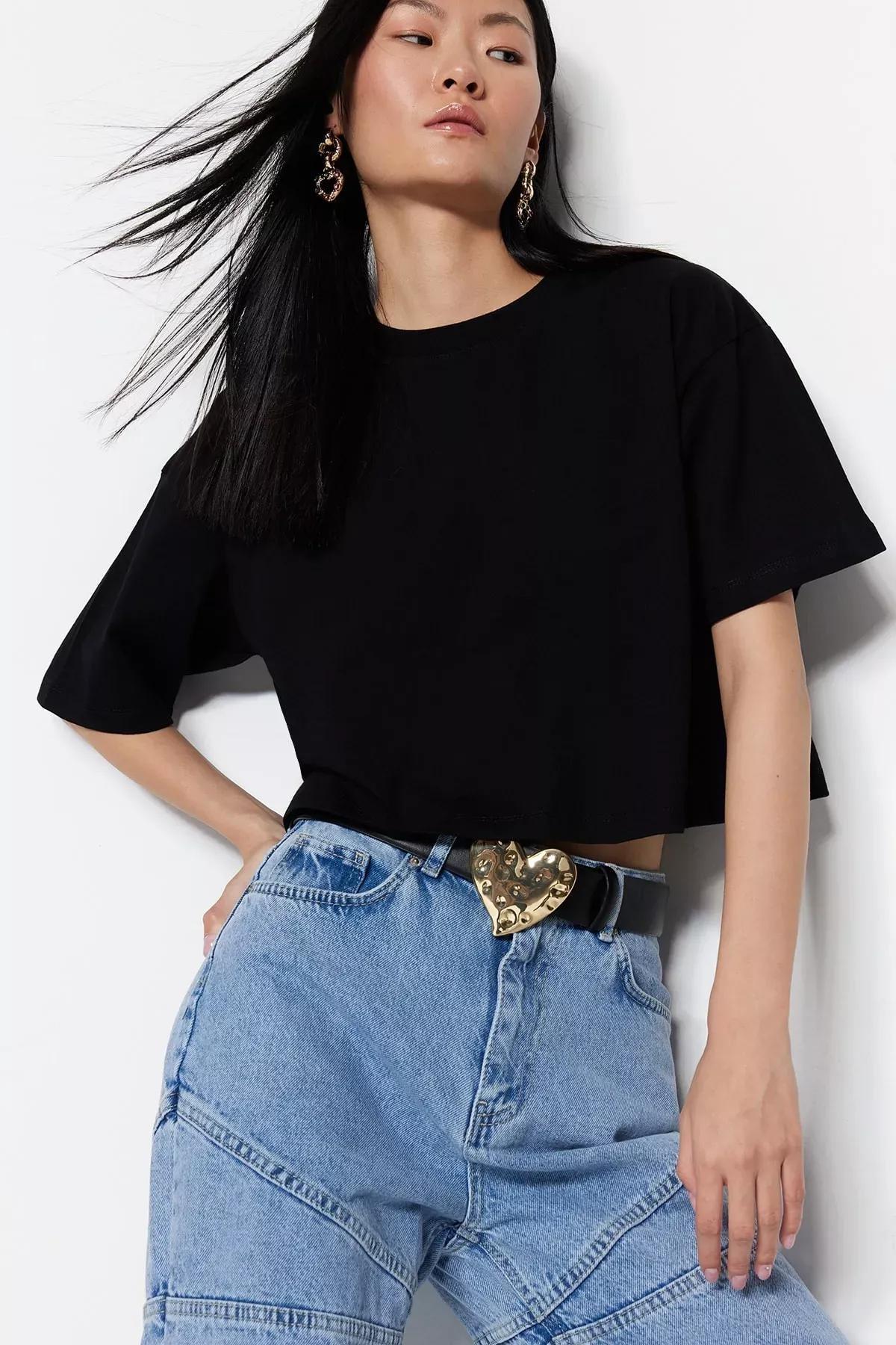 Black Crew Neck T-Shirt, , medium