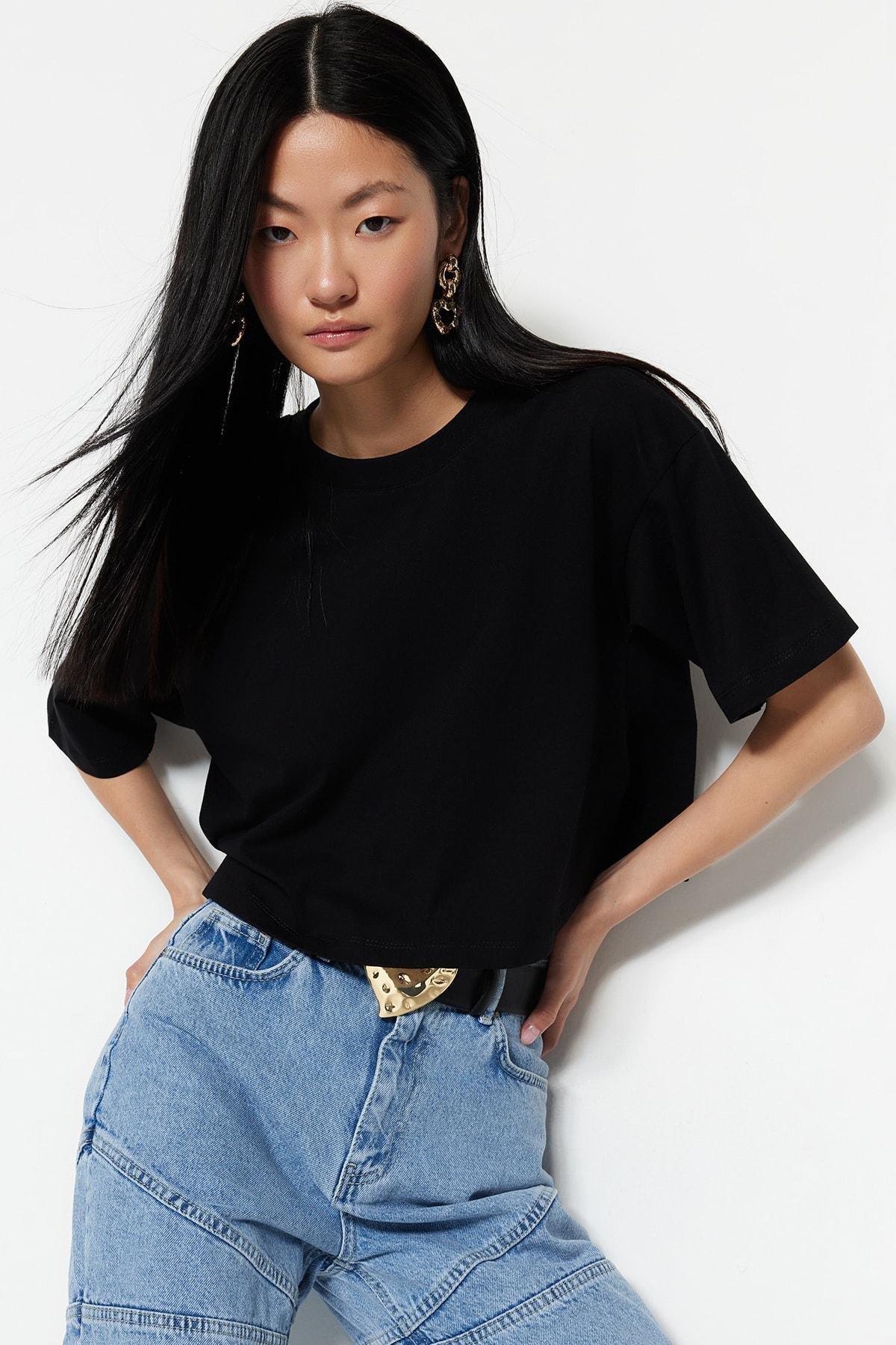 Black Crew Neck T-Shirt, , large image number 1
