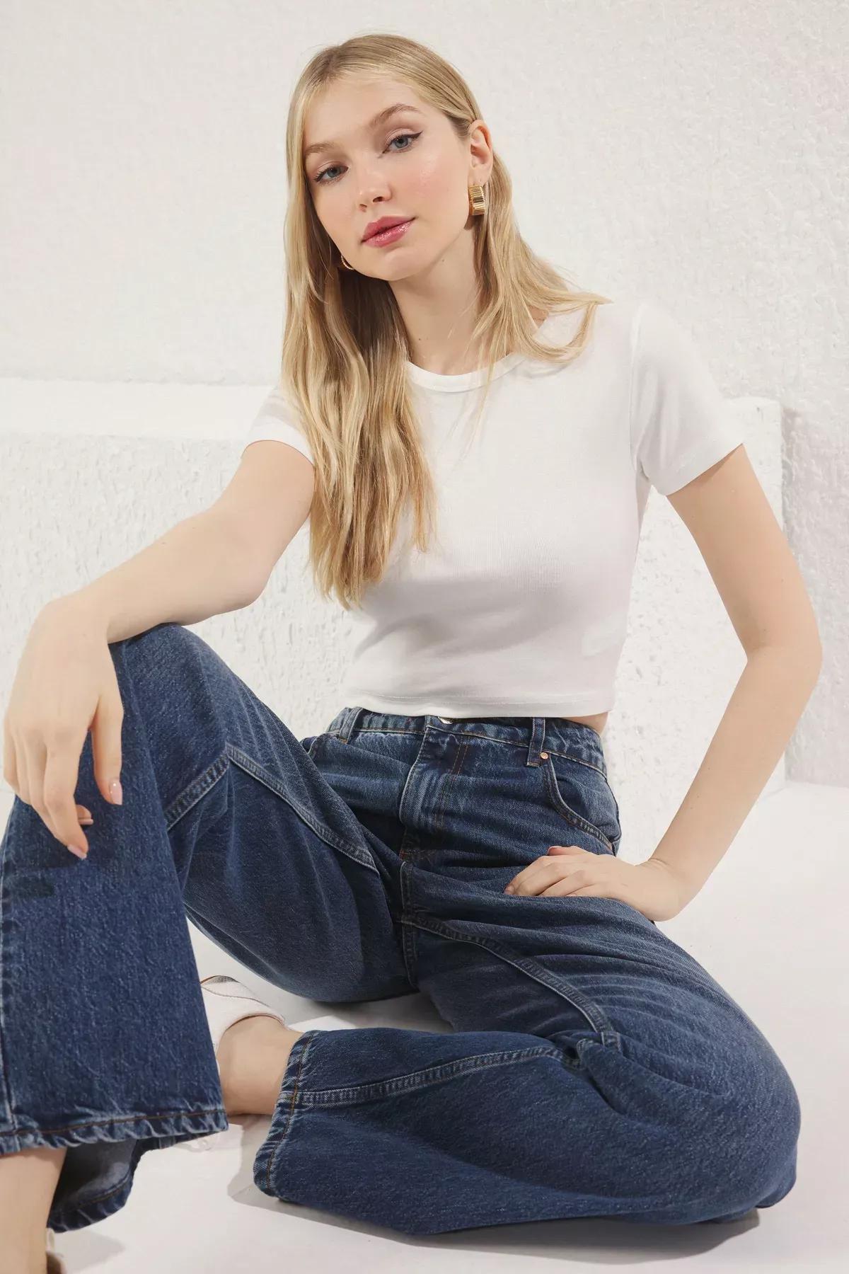 Beige Crop Crew Neck Knitted Blouse, , large image number 0
