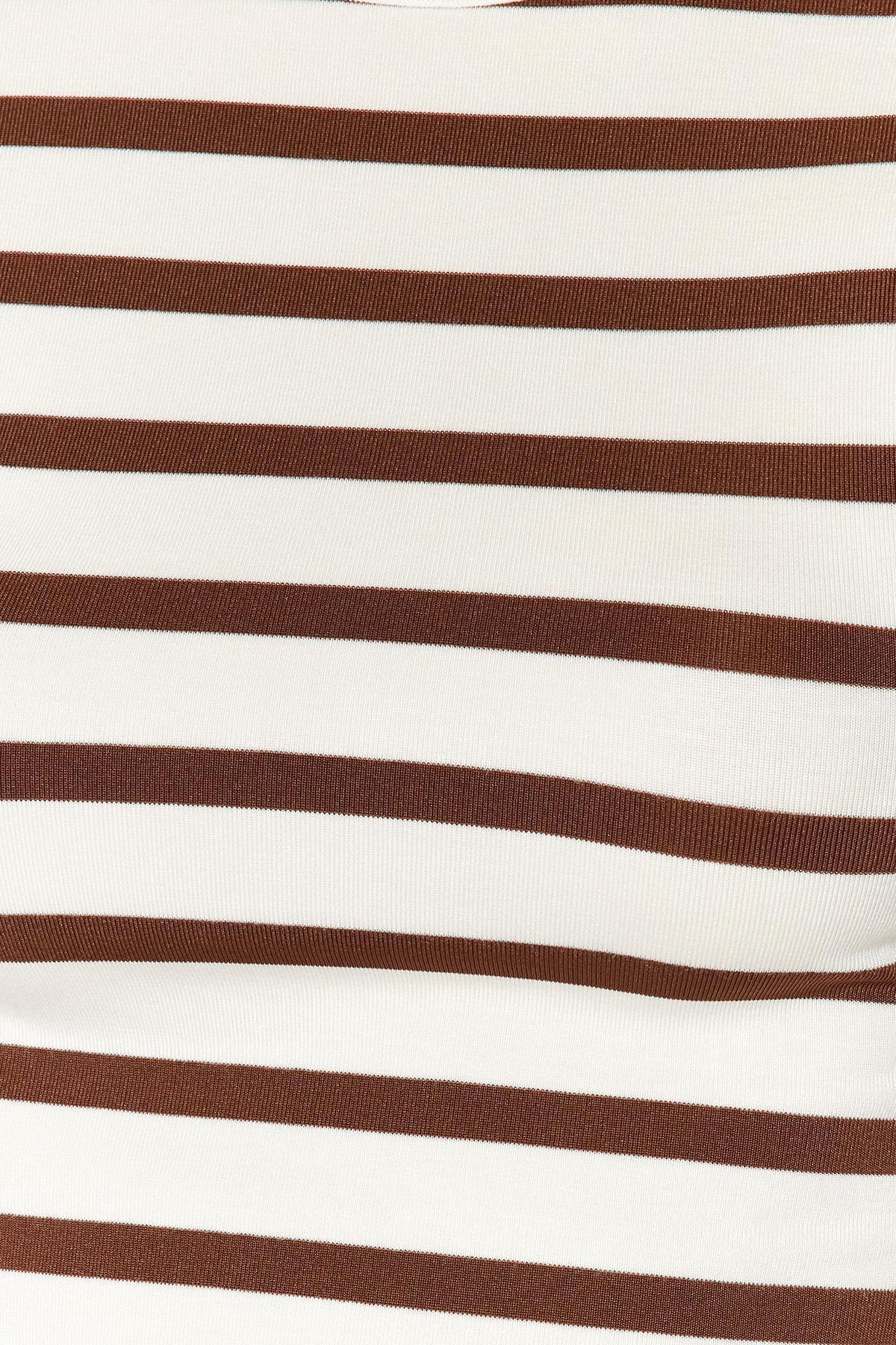 Ecru Striped Viscose Crop Knitted Top, , large image number 2