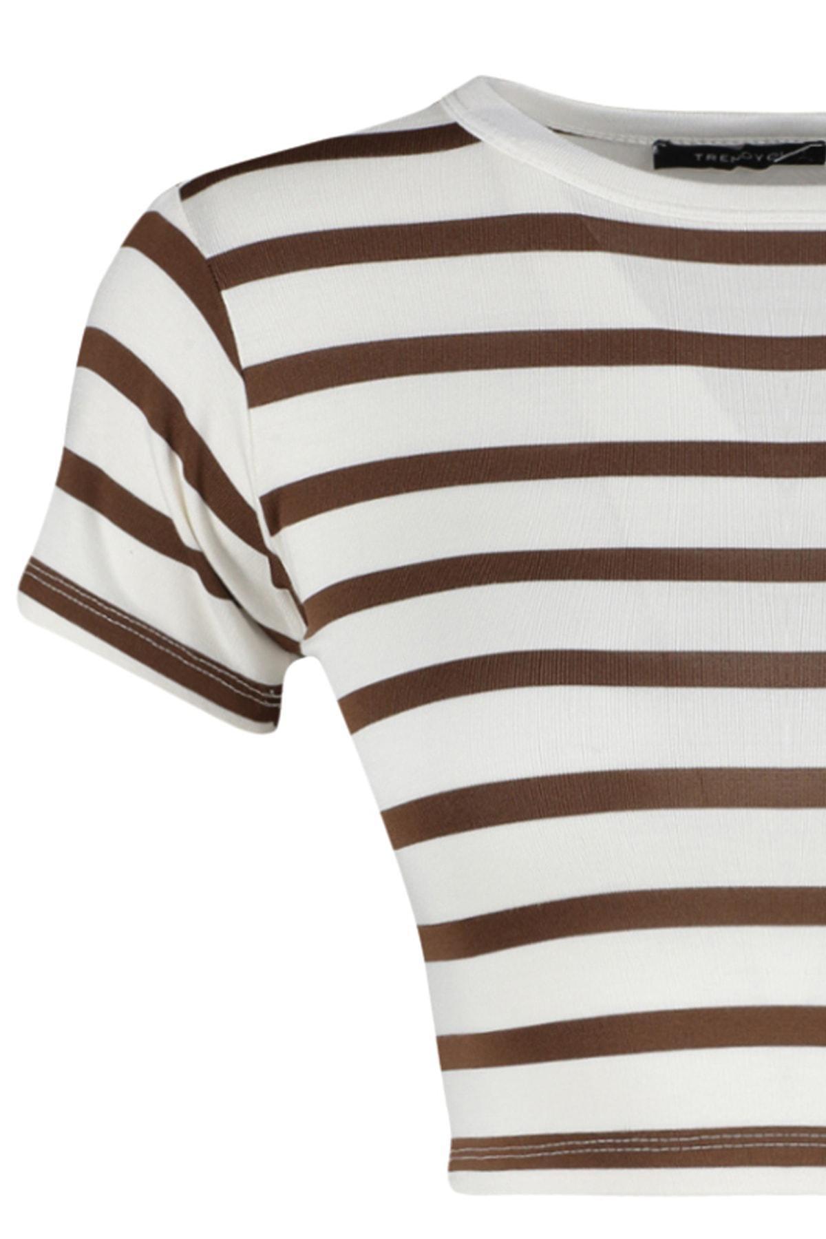 Ecru Striped Viscose Crop Knitted Top, , large image number 5