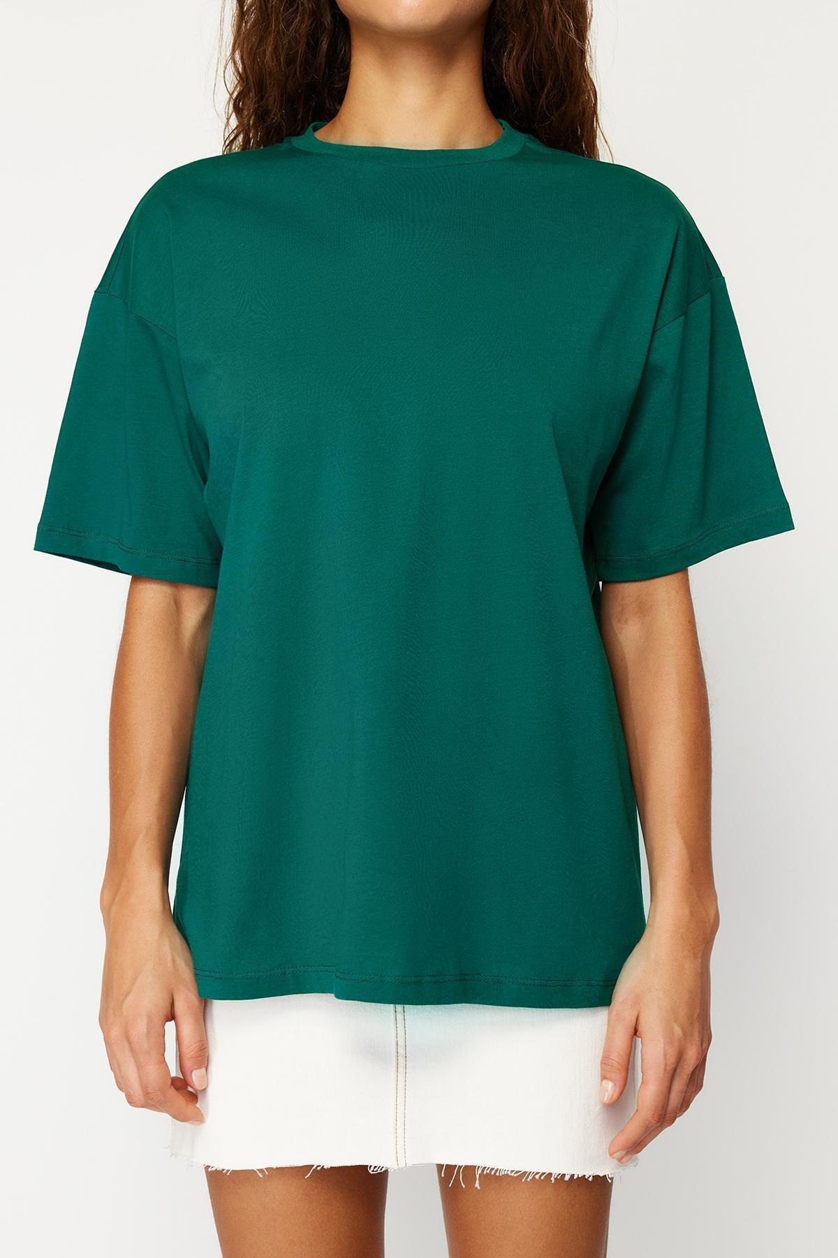 Green Crop Crew Neck Blouse, , large image number 4