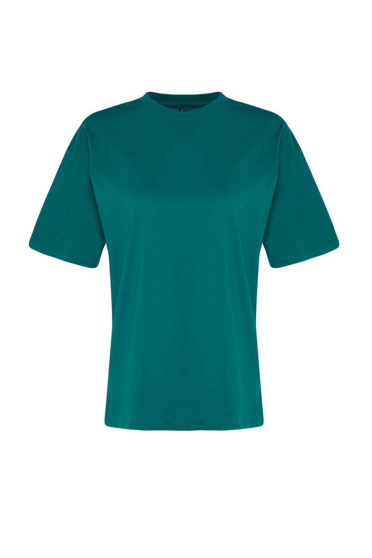 Green Crop Crew Neck Blouse, , large image number 5