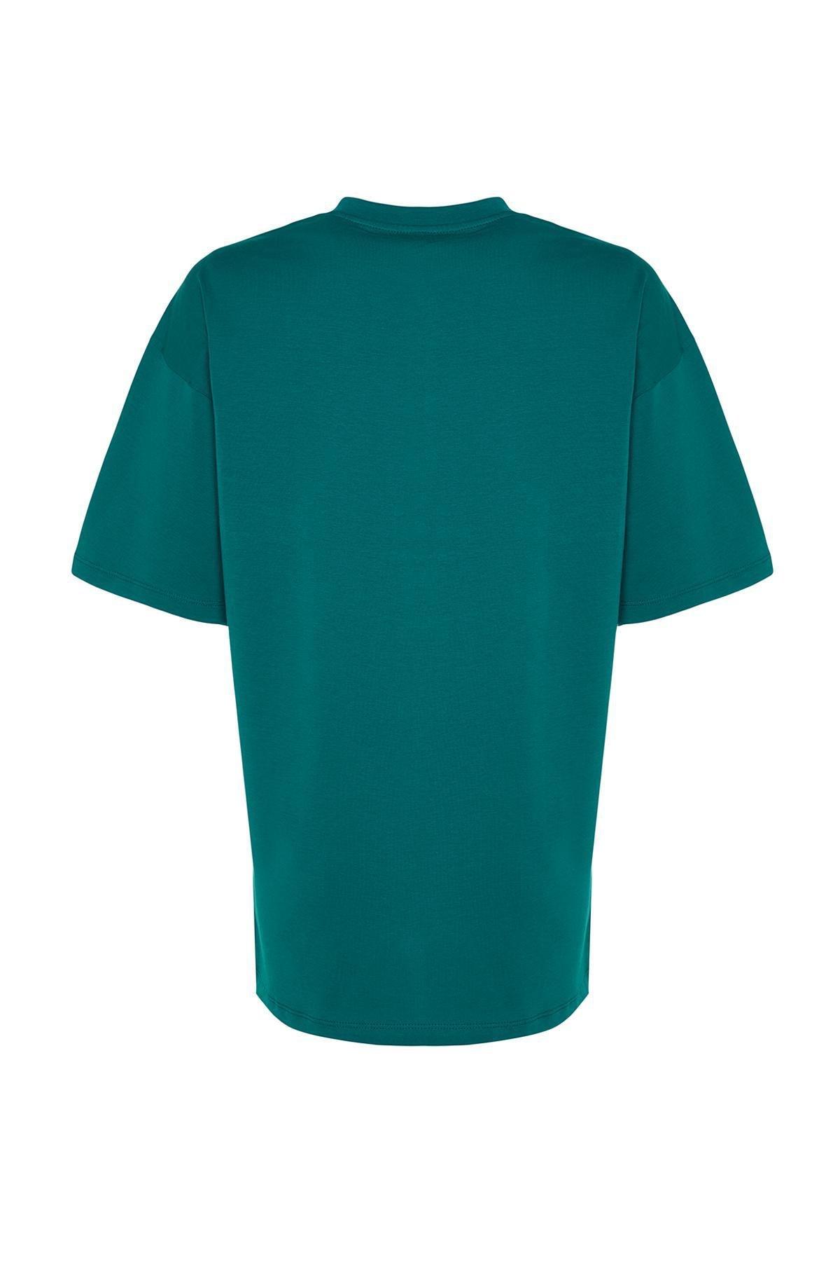 Green Crop Crew Neck Blouse, , large image number 6