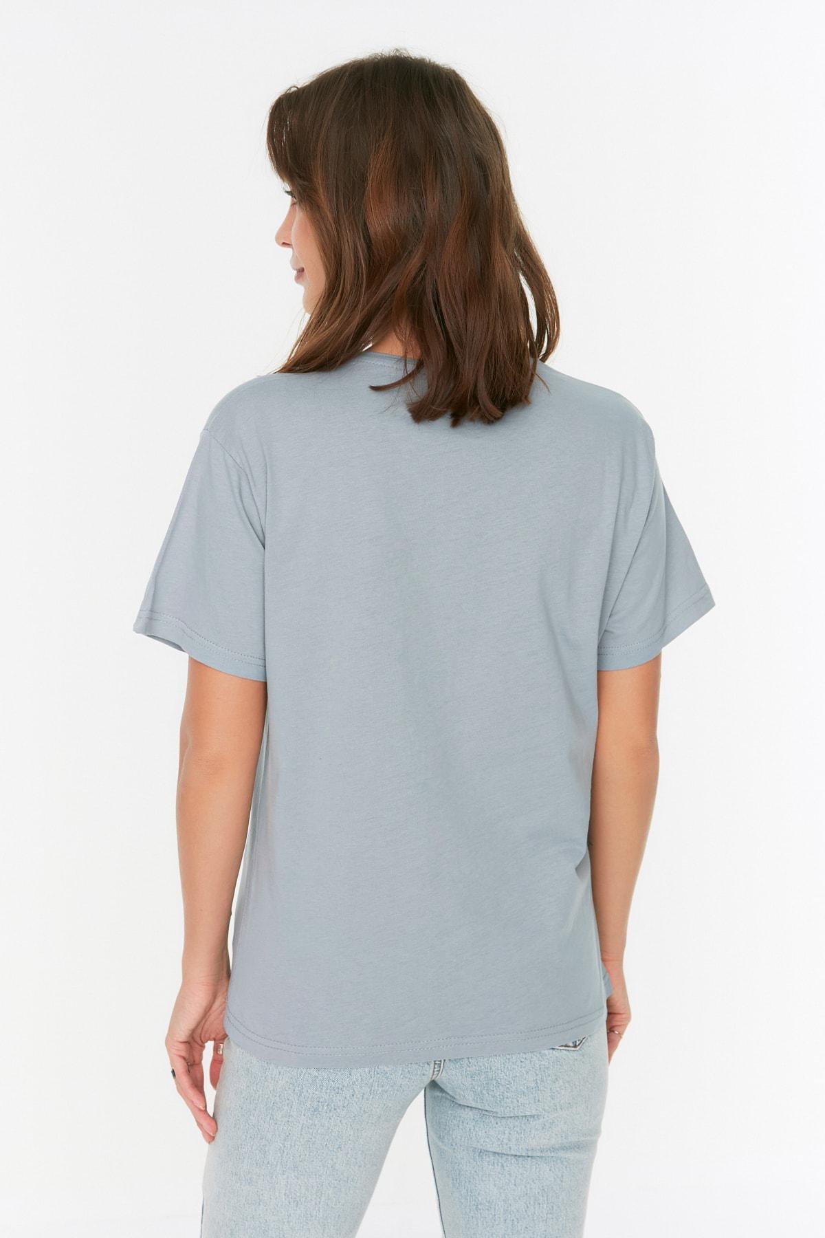 Grey Cotton Crew Neck Boyfriend Knitted T-Shirt, , large image number 12