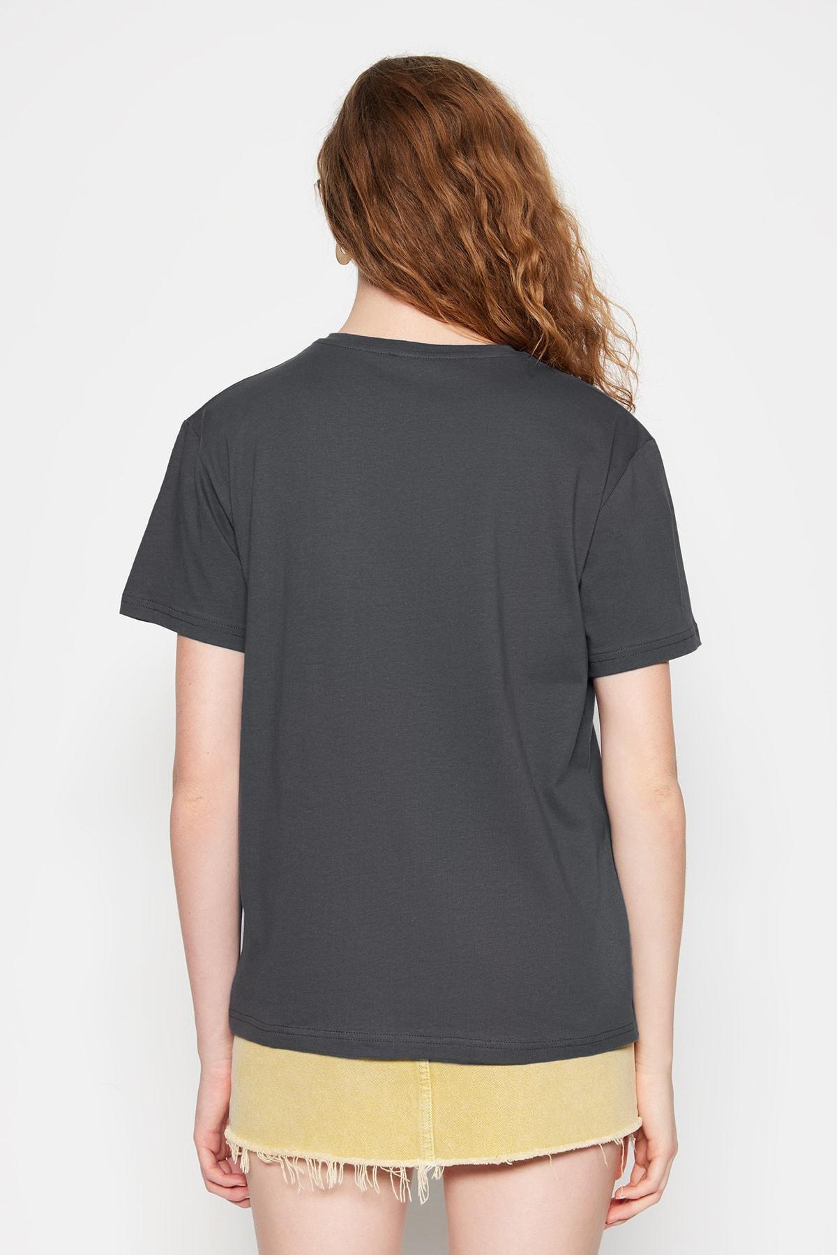 Grey Cotton Crew Neck Boyfriend Knitted T-Shirt, , large image number 13