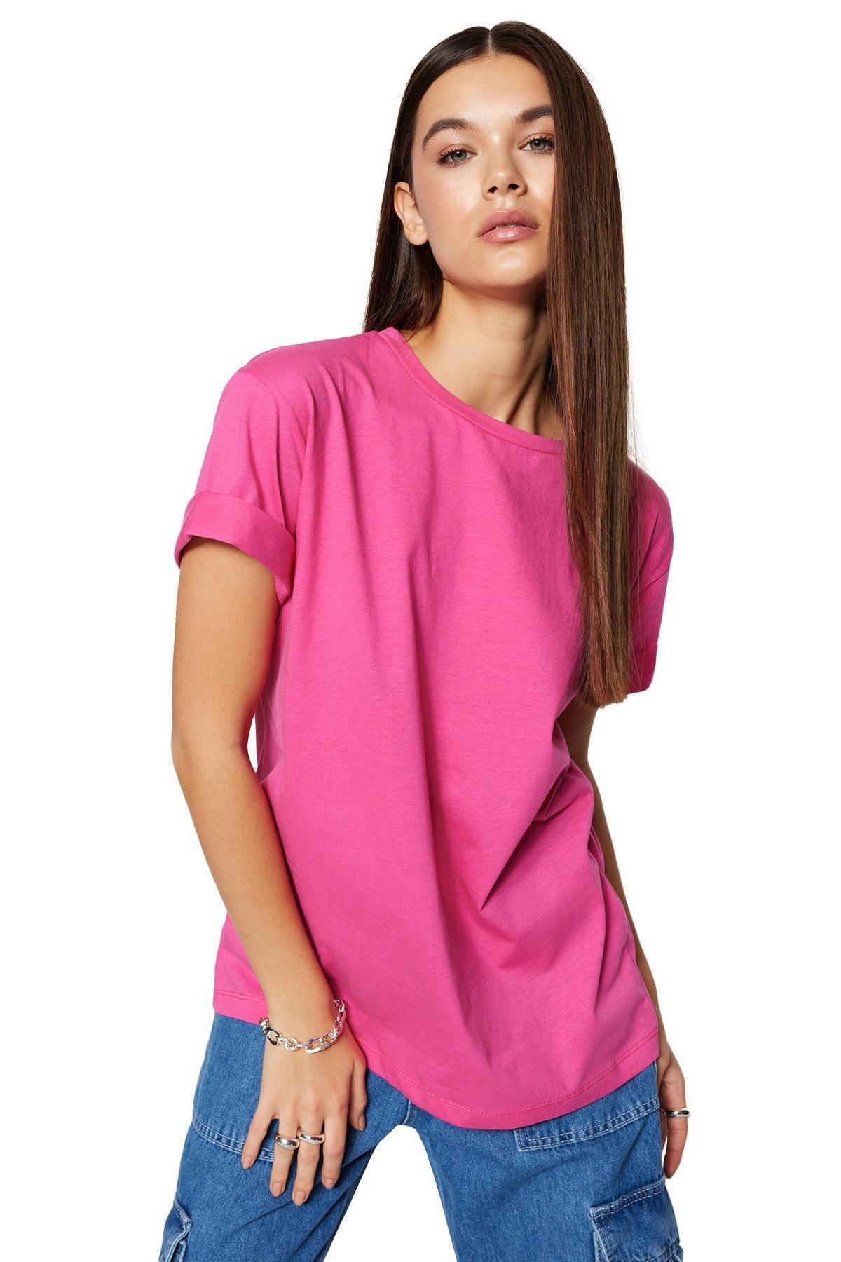 تيشيرت بقصة فضفاضة، وردي, , large image number 0