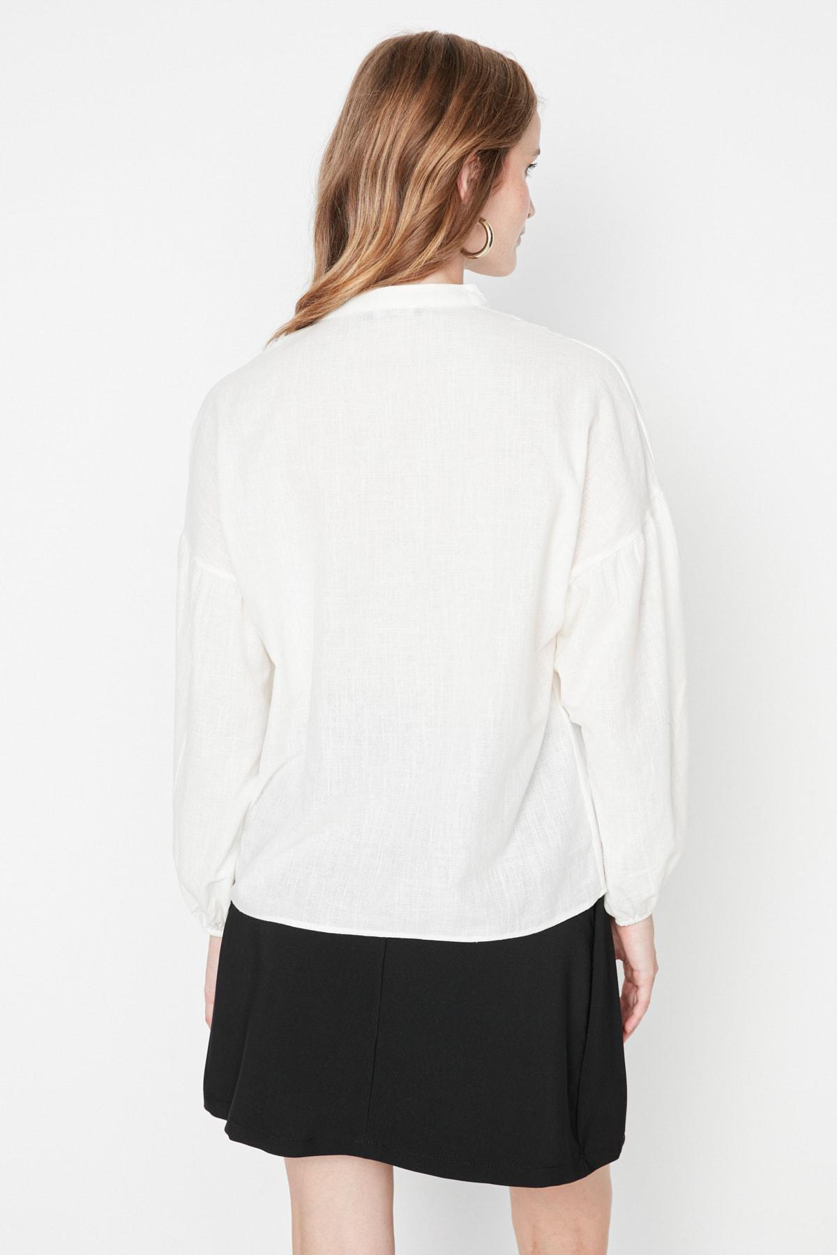White Mandarin Collar Blouse, White, large image number 4