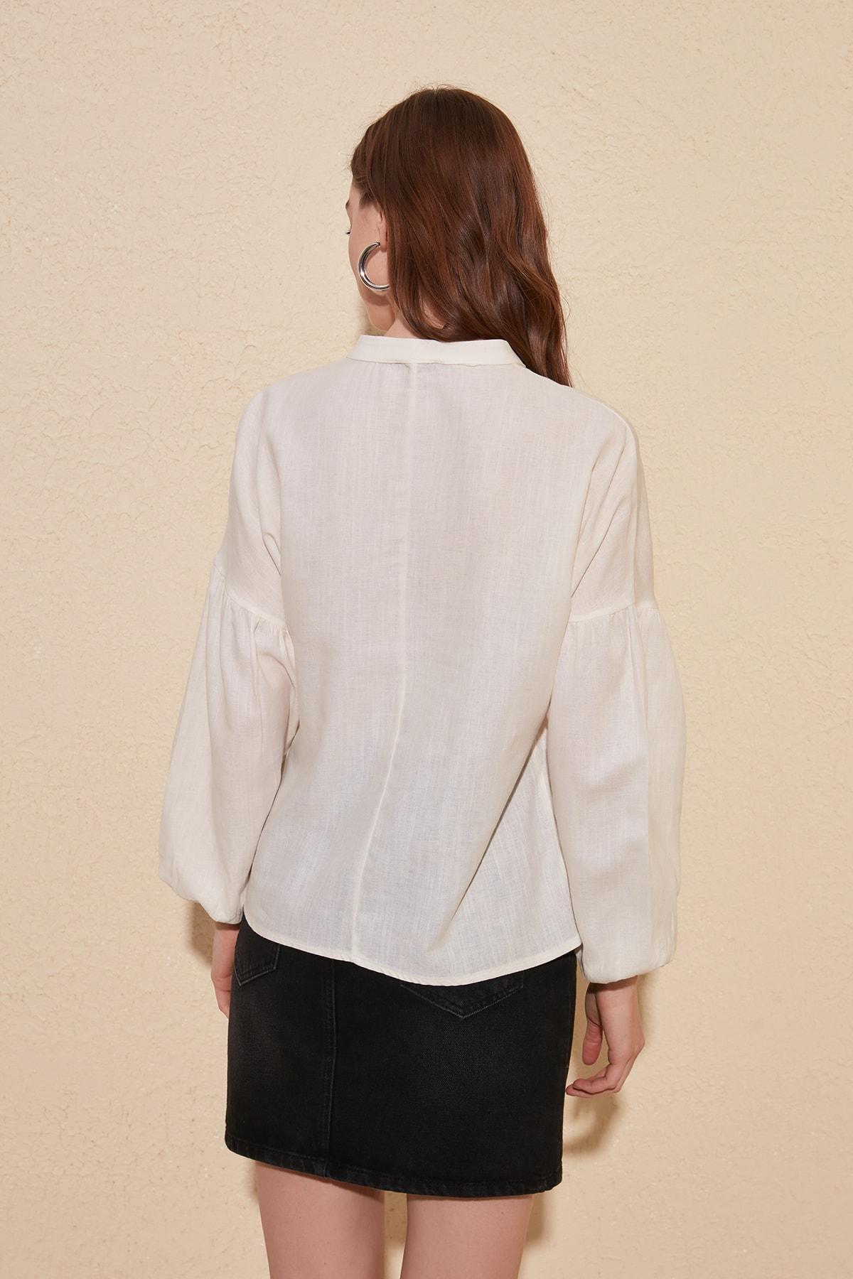 White Mandarin Collar Blouse, White, large image number 8