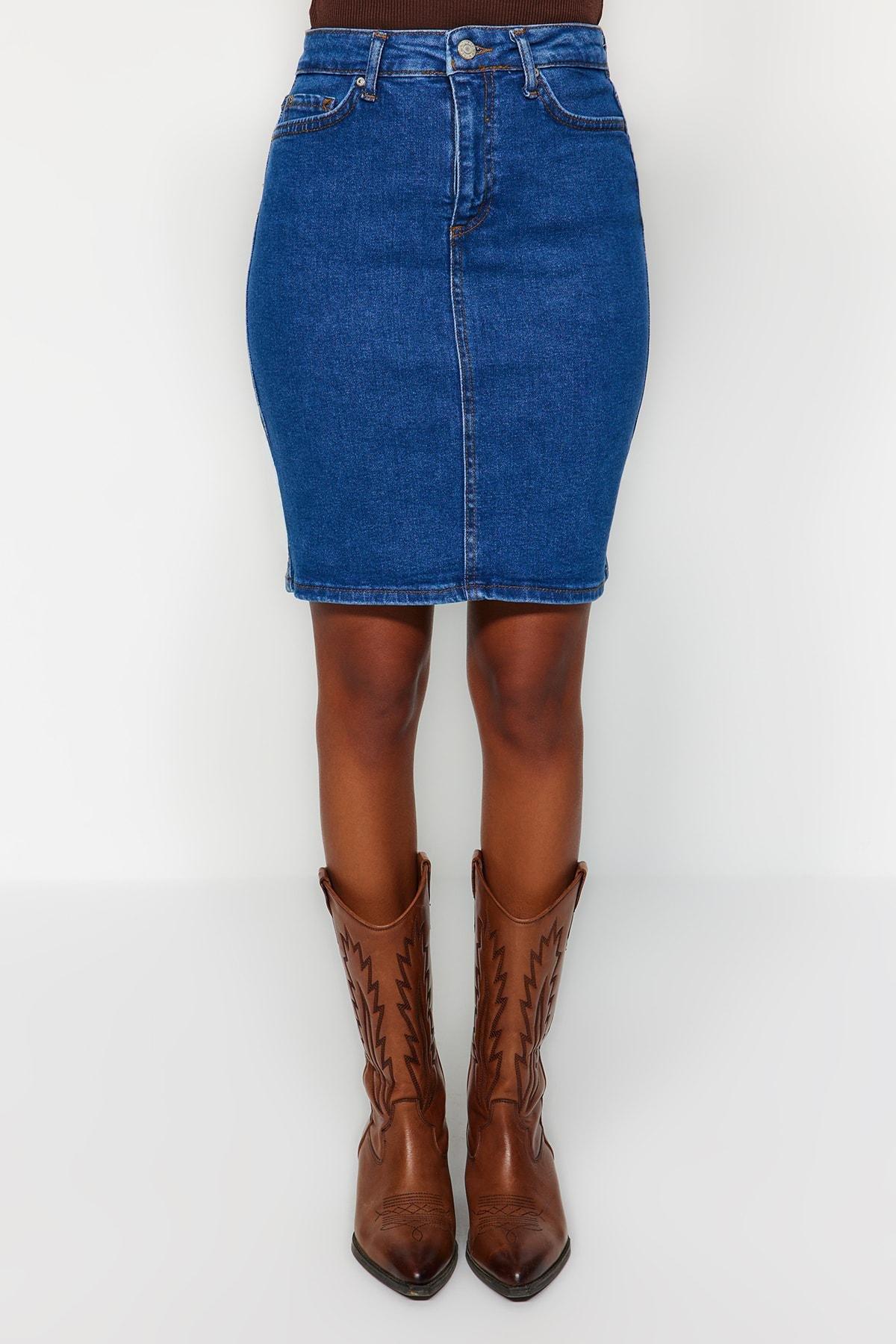 Blue A Line Mini Denim Skirt, , large image number 3