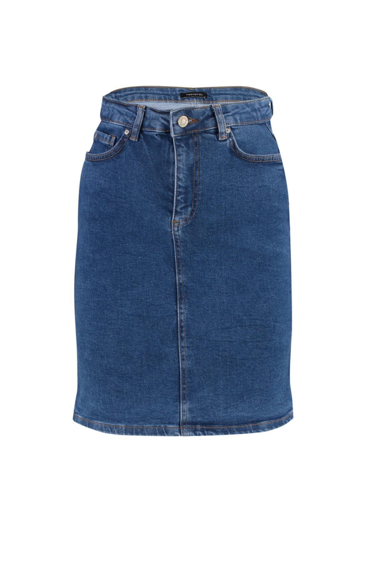 Blue A Line Mini Denim Skirt, , large image number 5