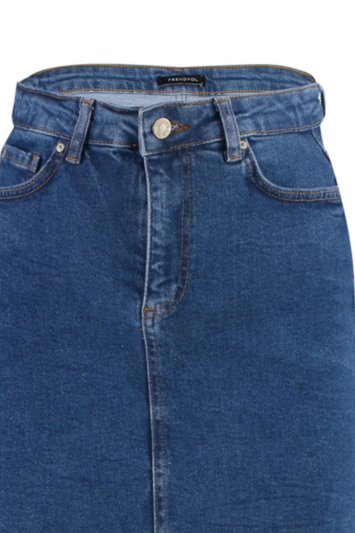 Blue A Line Mini Denim Skirt, , large image number 6