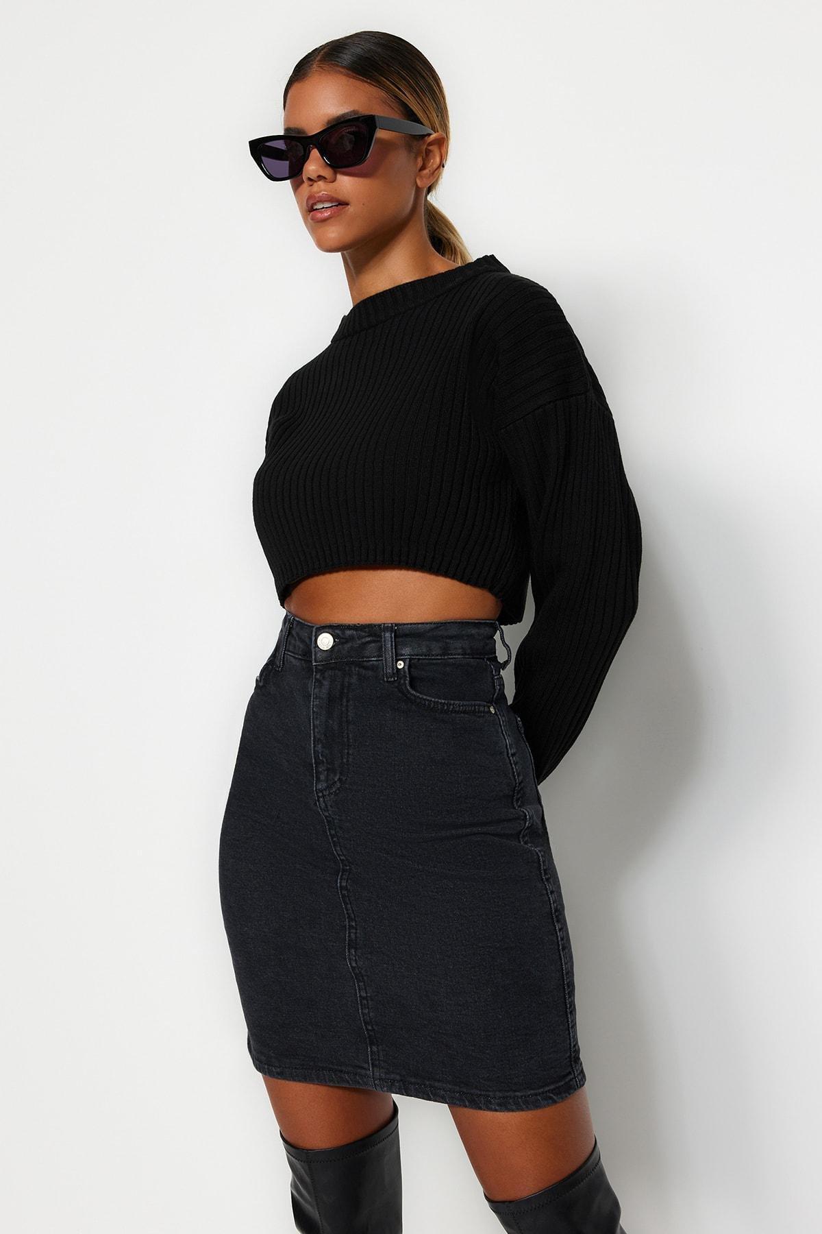 Trendyol - Black Denim A-Line Mini Skirt