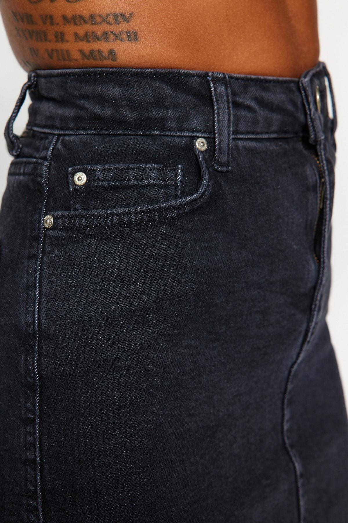 Black Denim A-Line Mini Skirt, , large image number 7