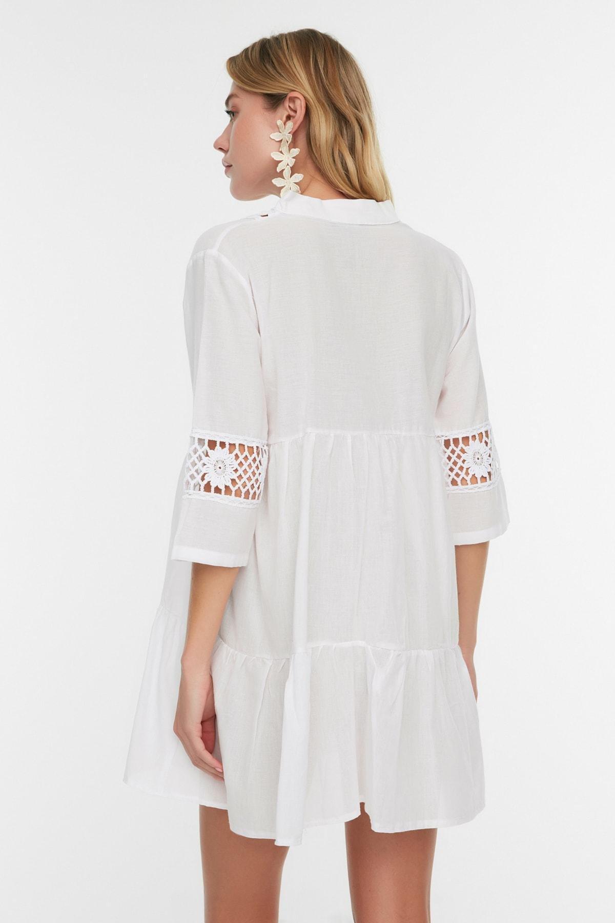 White V-Neck Skater Dress, , large image number 1