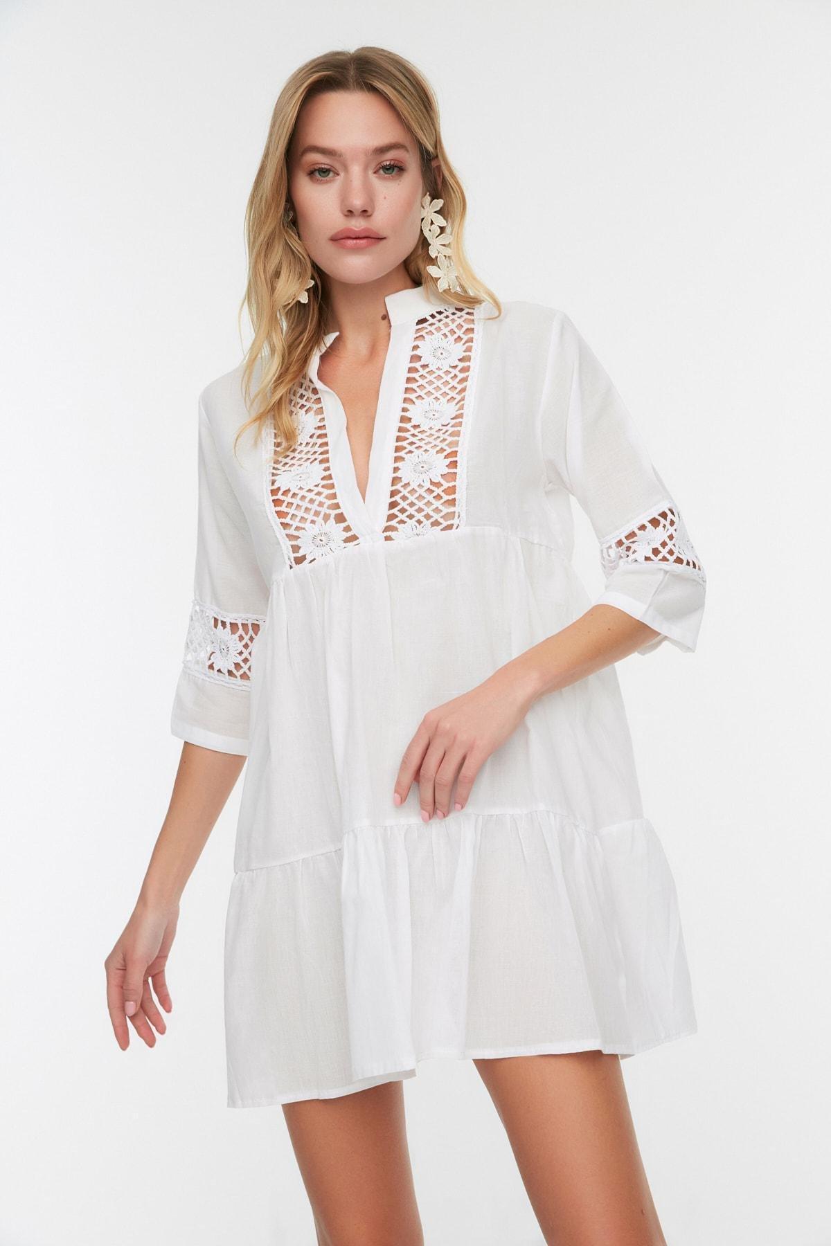 White V-Neck Skater Dress, , large image number 3