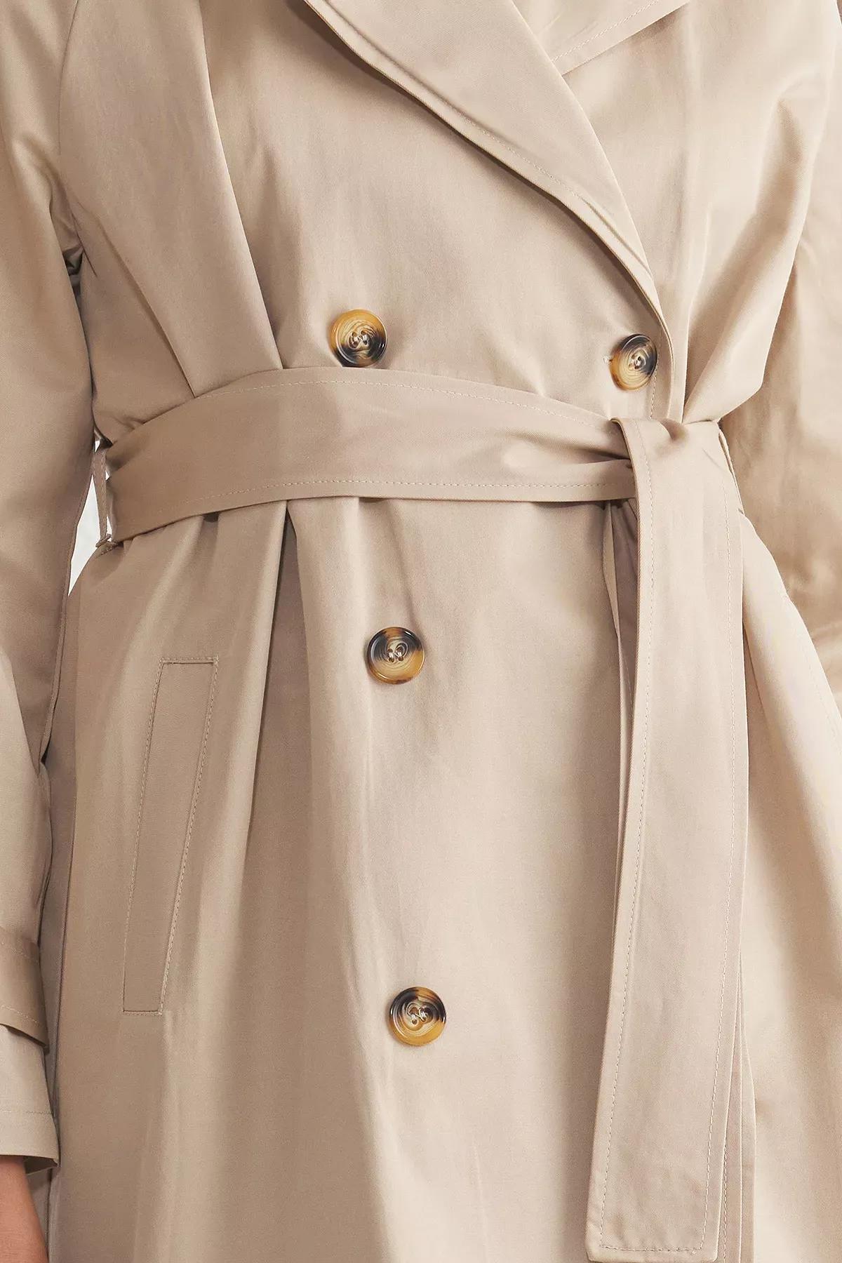 Beige Double Breasted Maxi Trench Coat, Beige, large image number 4