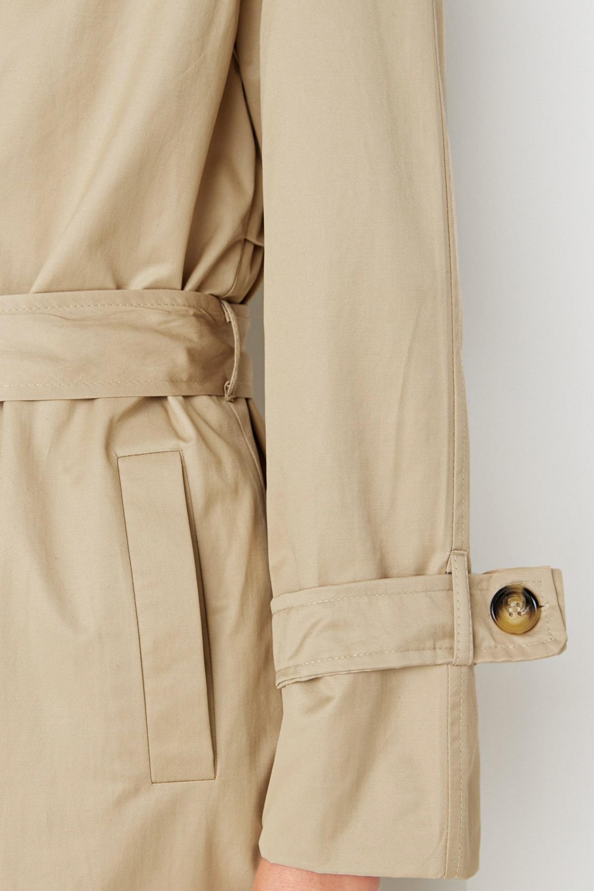 Beige Double Breasted Maxi Trench Coat, Beige, large image number 5