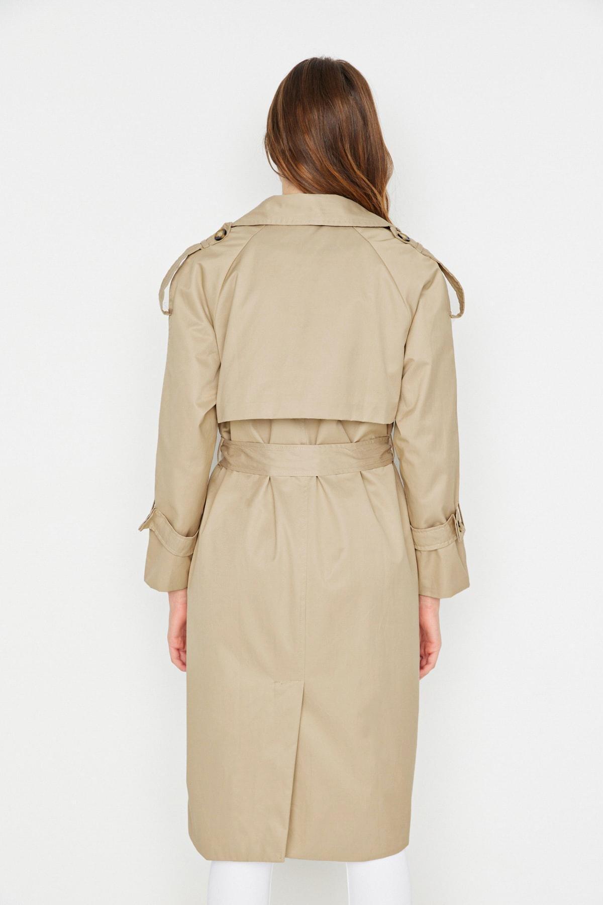 Beige Double Breasted Maxi Trench Coat, Beige, large image number 7
