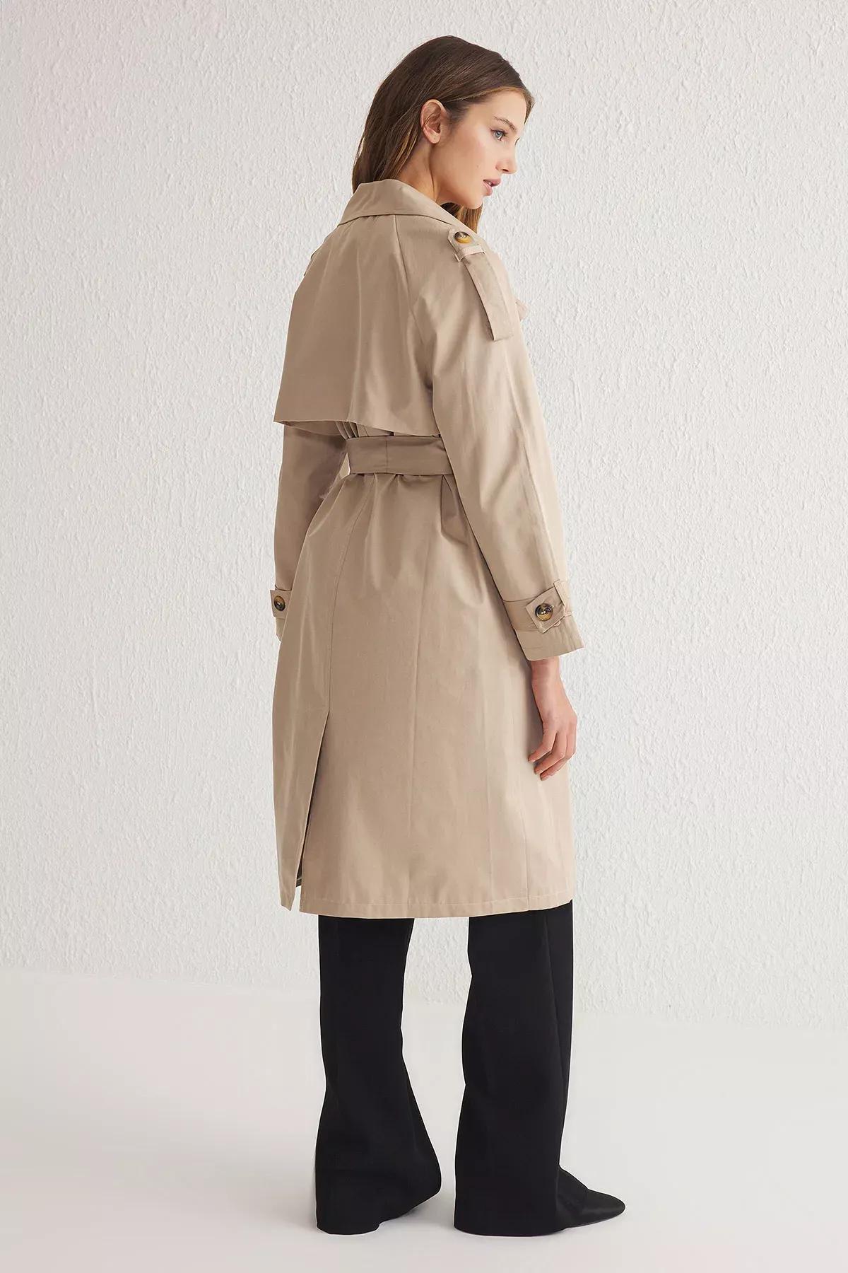 Beige Double Breasted Maxi Trench Coat, Beige, large image number 8