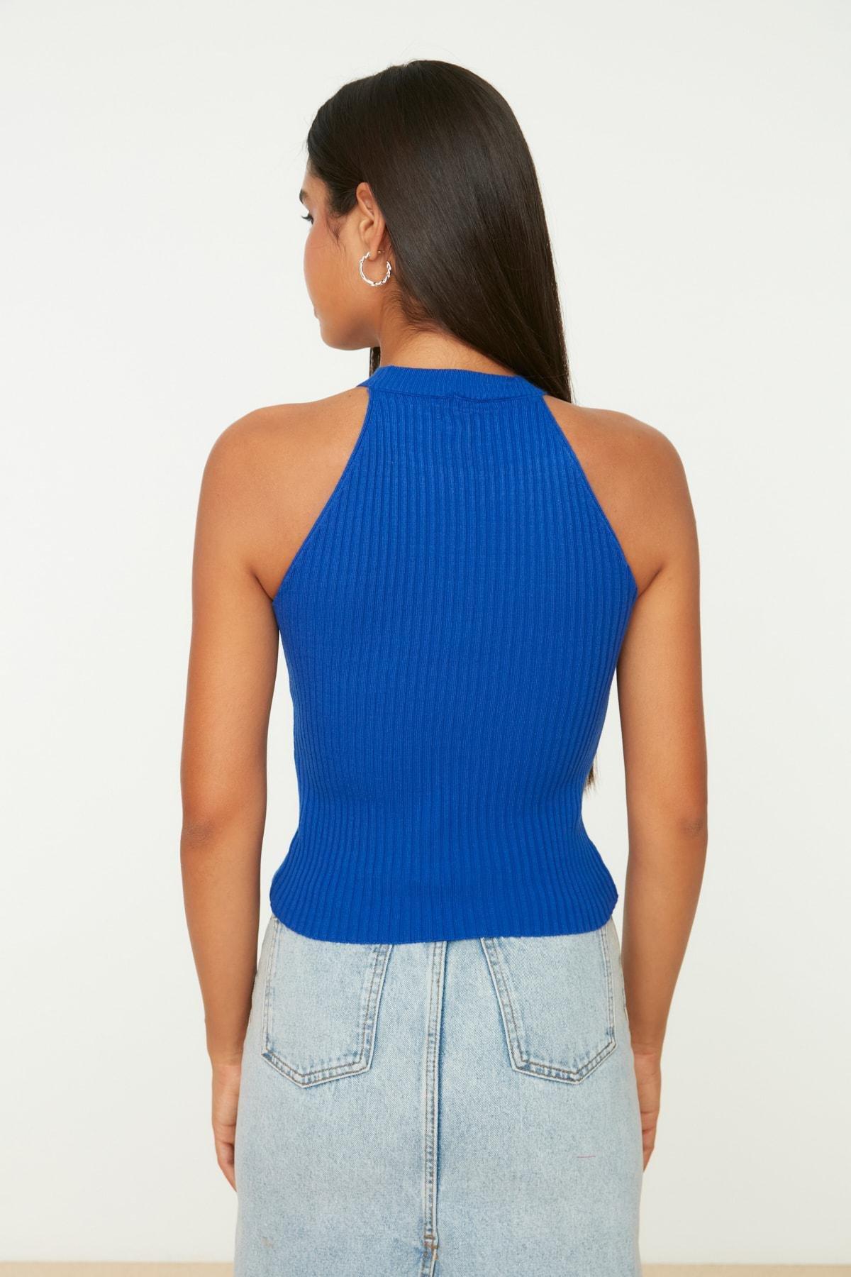 Blue Slim Maxi Halter Neck Blouse, , large image number 4