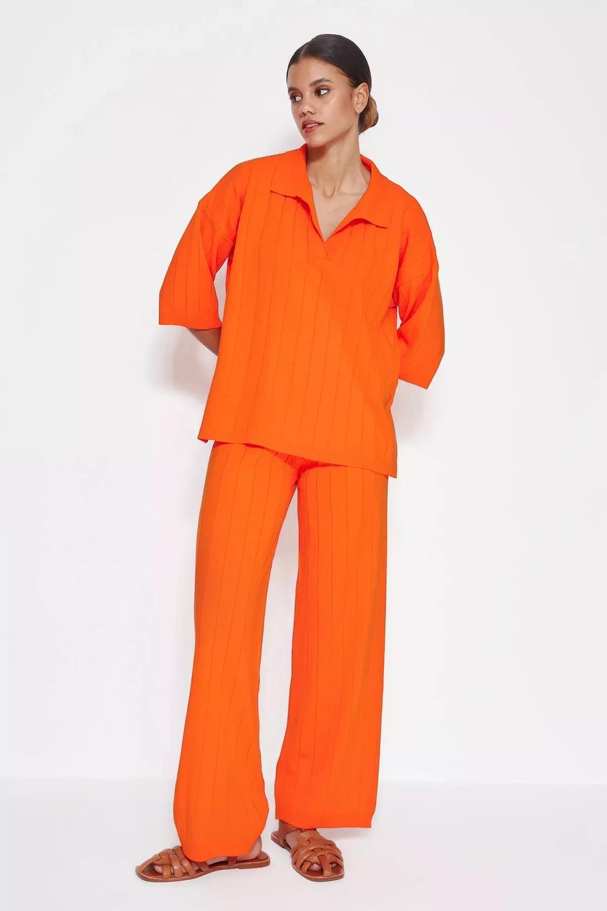 Trendyol - Orange Polo Neckline Co-Ord Set