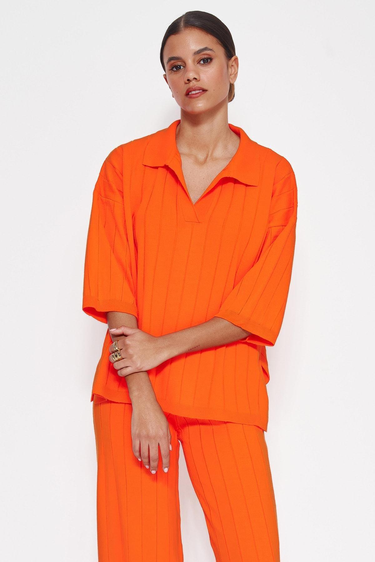 Orange Polo Neckline Co-Ord Set, , large image number 1