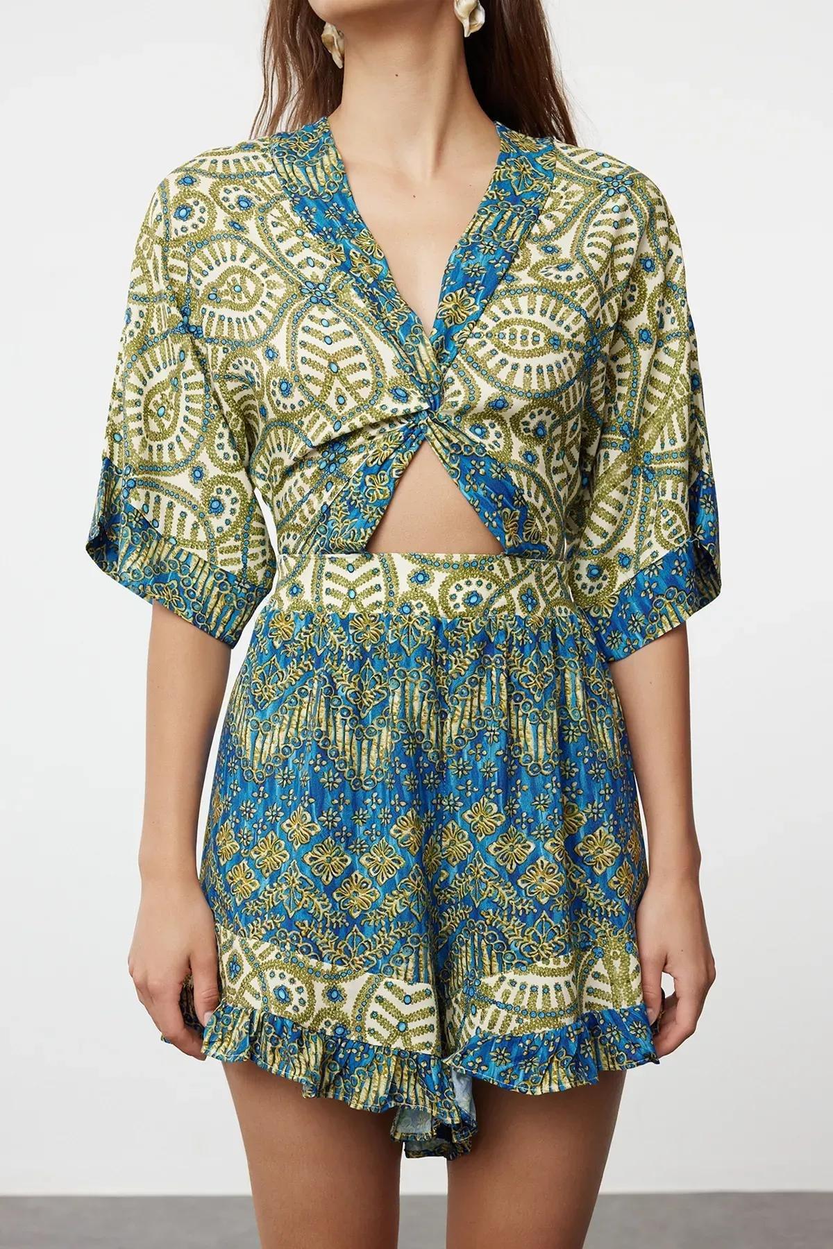 Green Ethnic Patterned Beach Jumpsuit, , large image number 3
