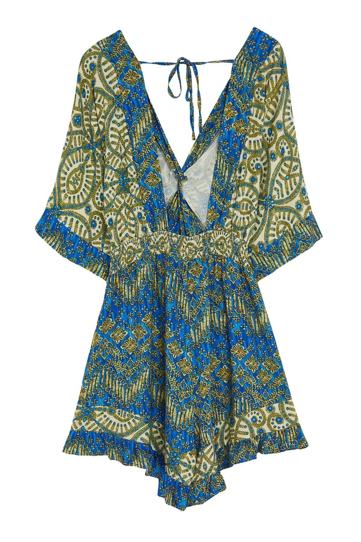 Green Ethnic Patterned Beach Jumpsuit, , large image number 5