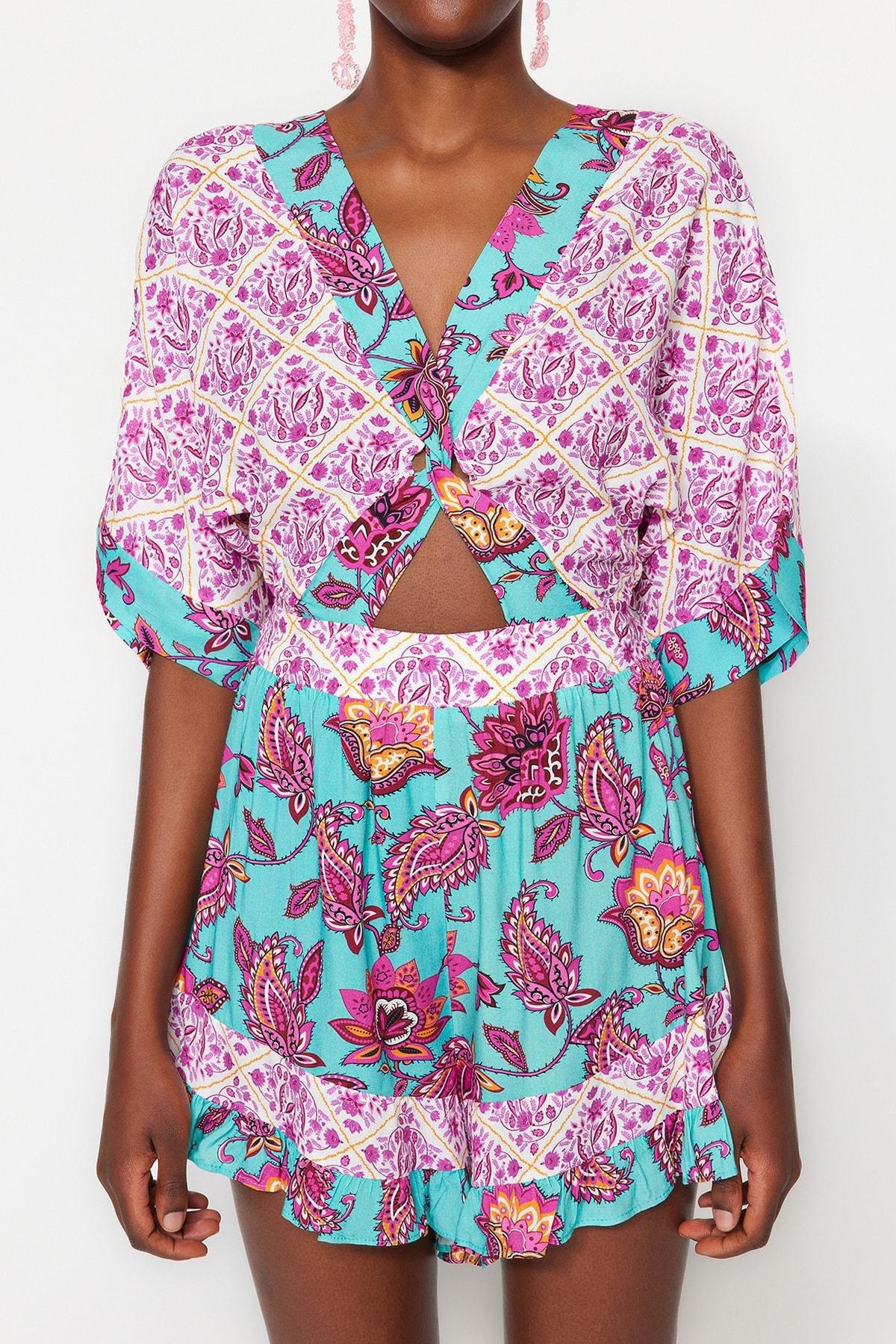 Multicolour Floral V-Neck Fitted Jumpsuit, , large image number 0