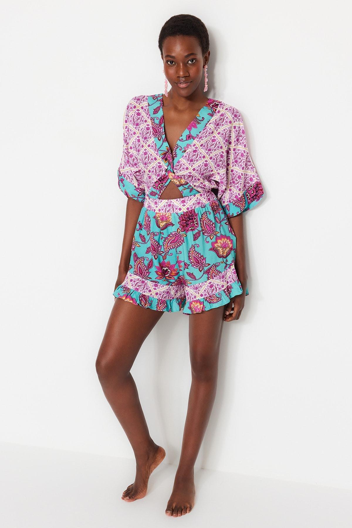 Multicolour Floral V-Neck Fitted Jumpsuit, , large image number 1