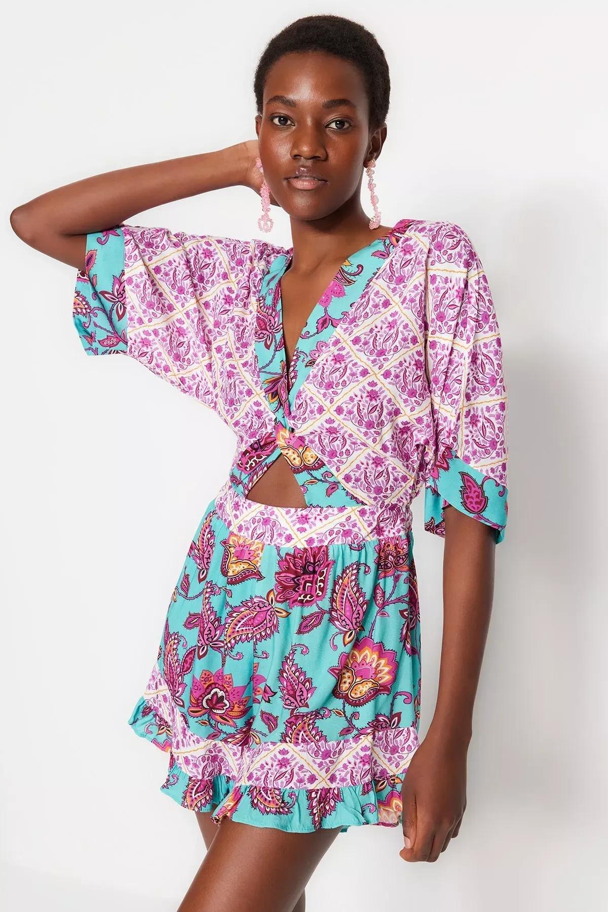 Multicolour Floral V-Neck Fitted Jumpsuit, Multicolor, medium