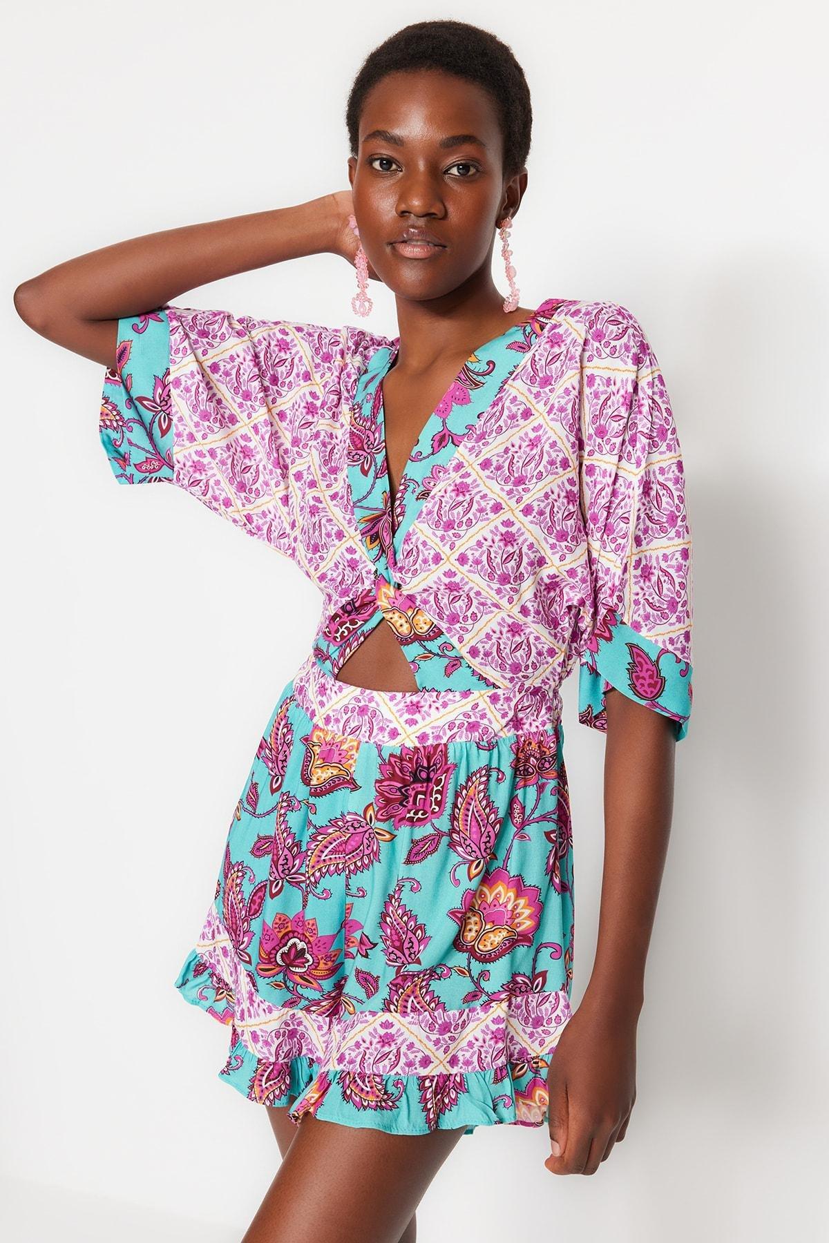 Multicolour Floral V-Neck Fitted Jumpsuit, , large image number 2