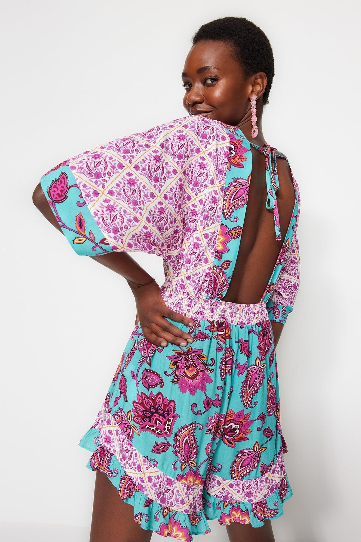Multicolour Floral V-Neck Fitted Jumpsuit, , large image number 3