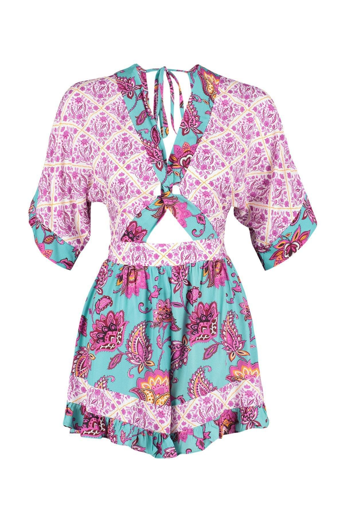 Multicolour Floral V-Neck Fitted Jumpsuit, , large image number 5