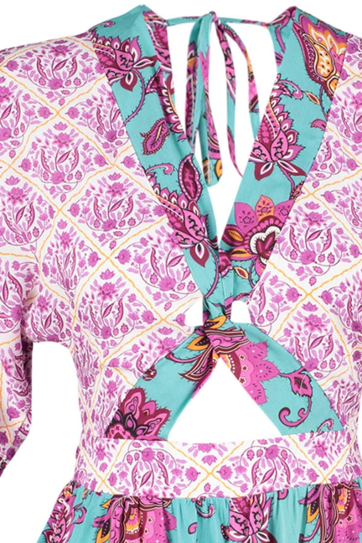 Multicolour Floral V-Neck Fitted Jumpsuit, , large image number 6