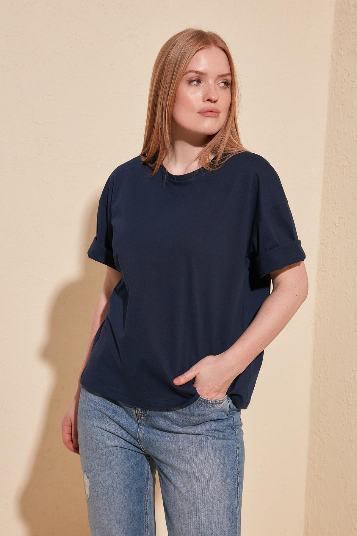 Trendyol Navy Printed Crew Neck T-Shirt Azadea Lebanon