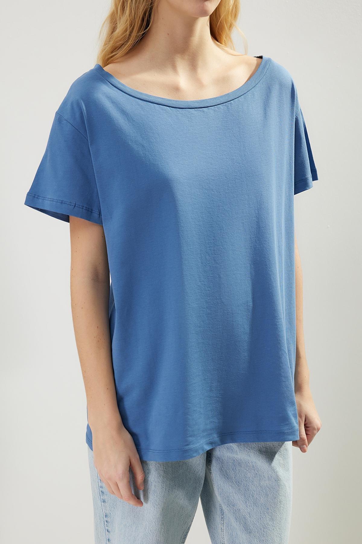 Blue Boat Neck Knitted T-Shirt, , large image number 4