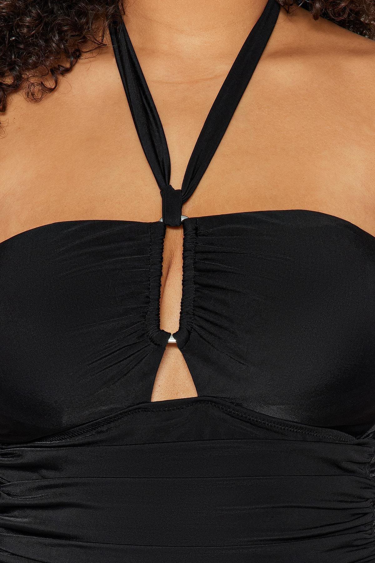 Black Plain Plus Size Swimsuit, , large image number 4