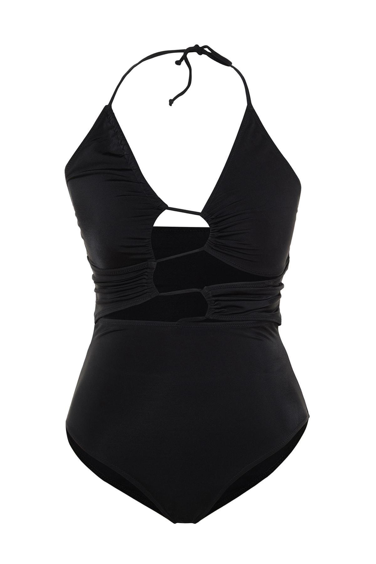 Black Plain Plus Size Swimsuit, , large image number 5