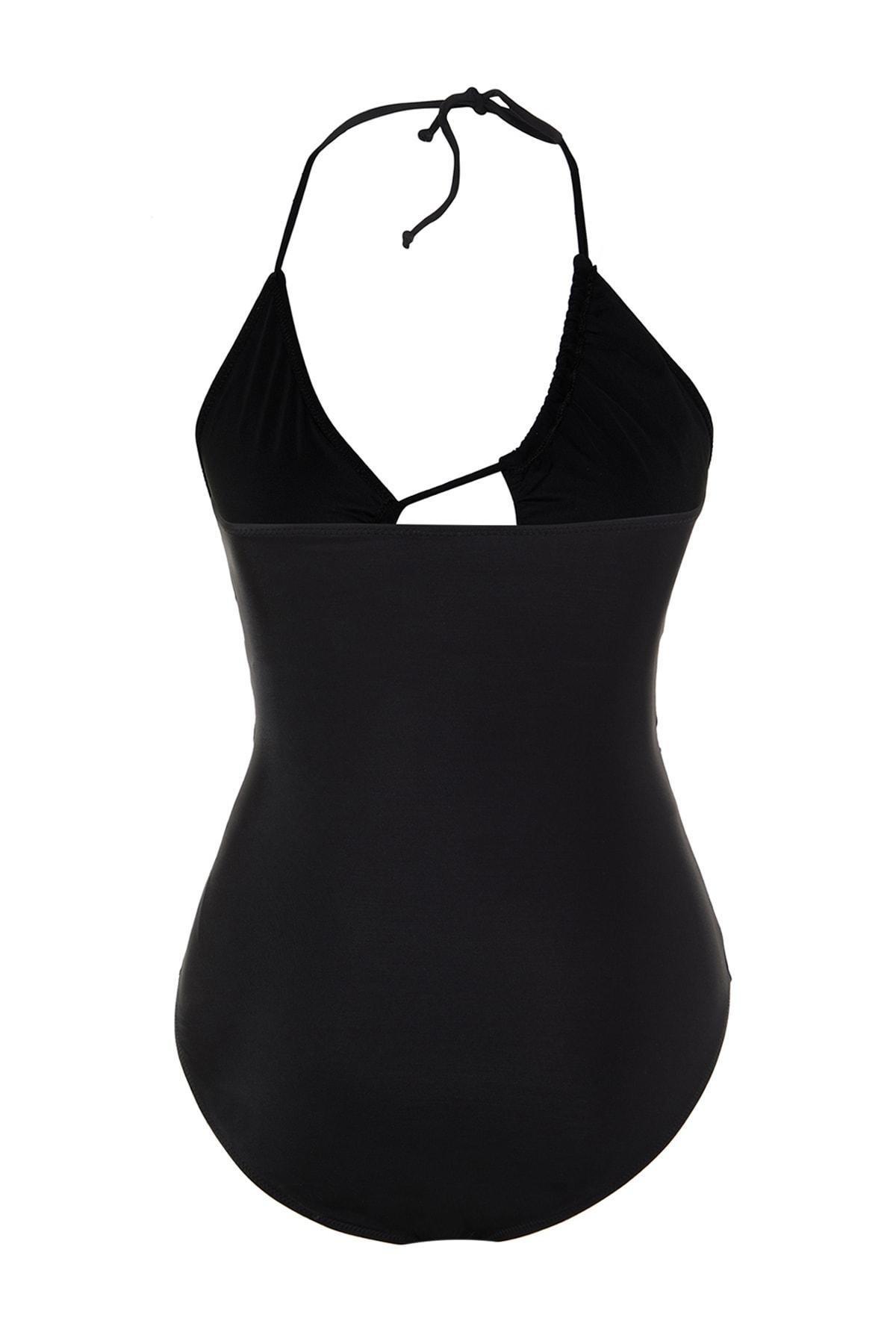 Black Plain Plus Size Swimsuit, , large image number 6
