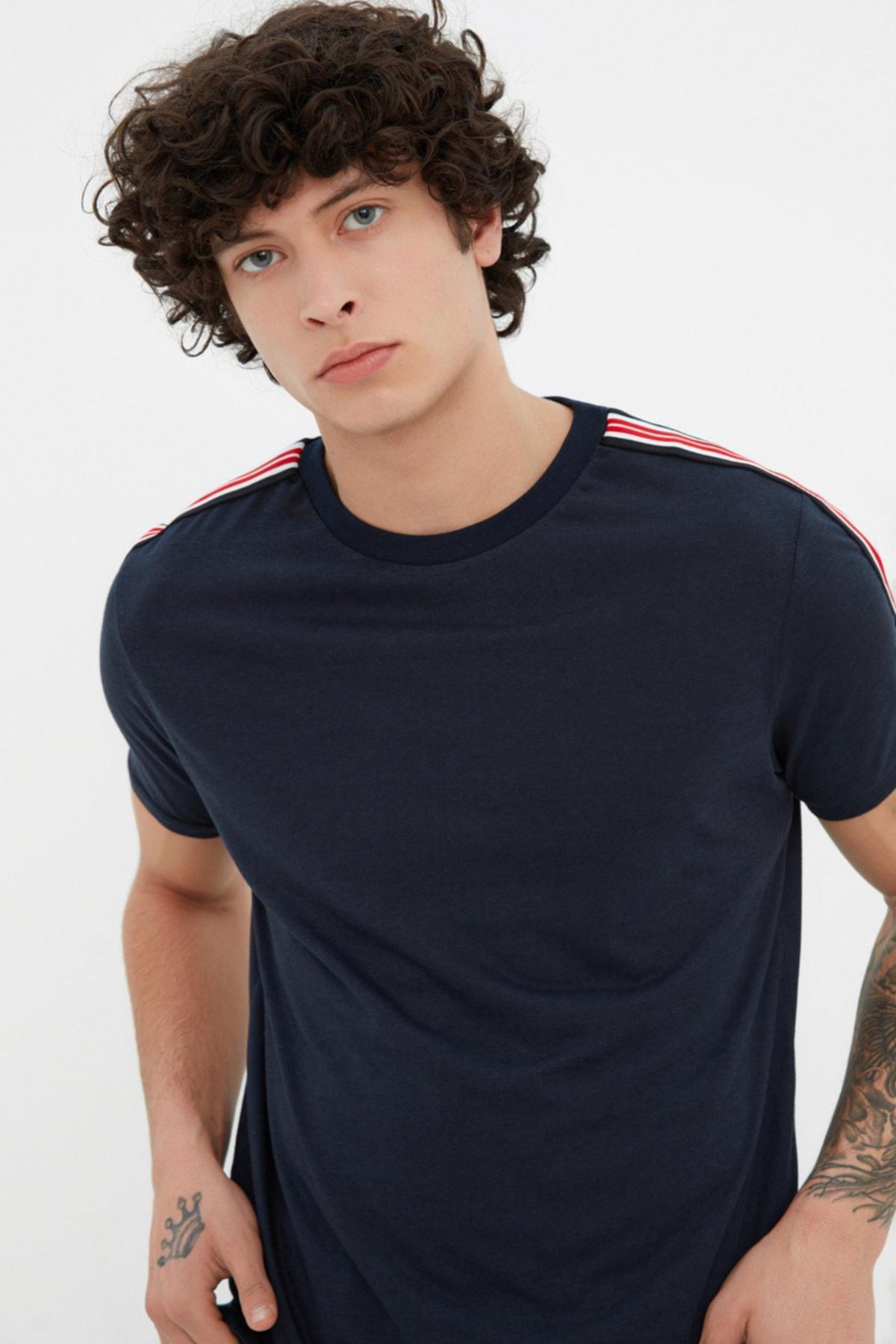 Navy Colourblock Crew Neck T-Shirt, , large image number 1